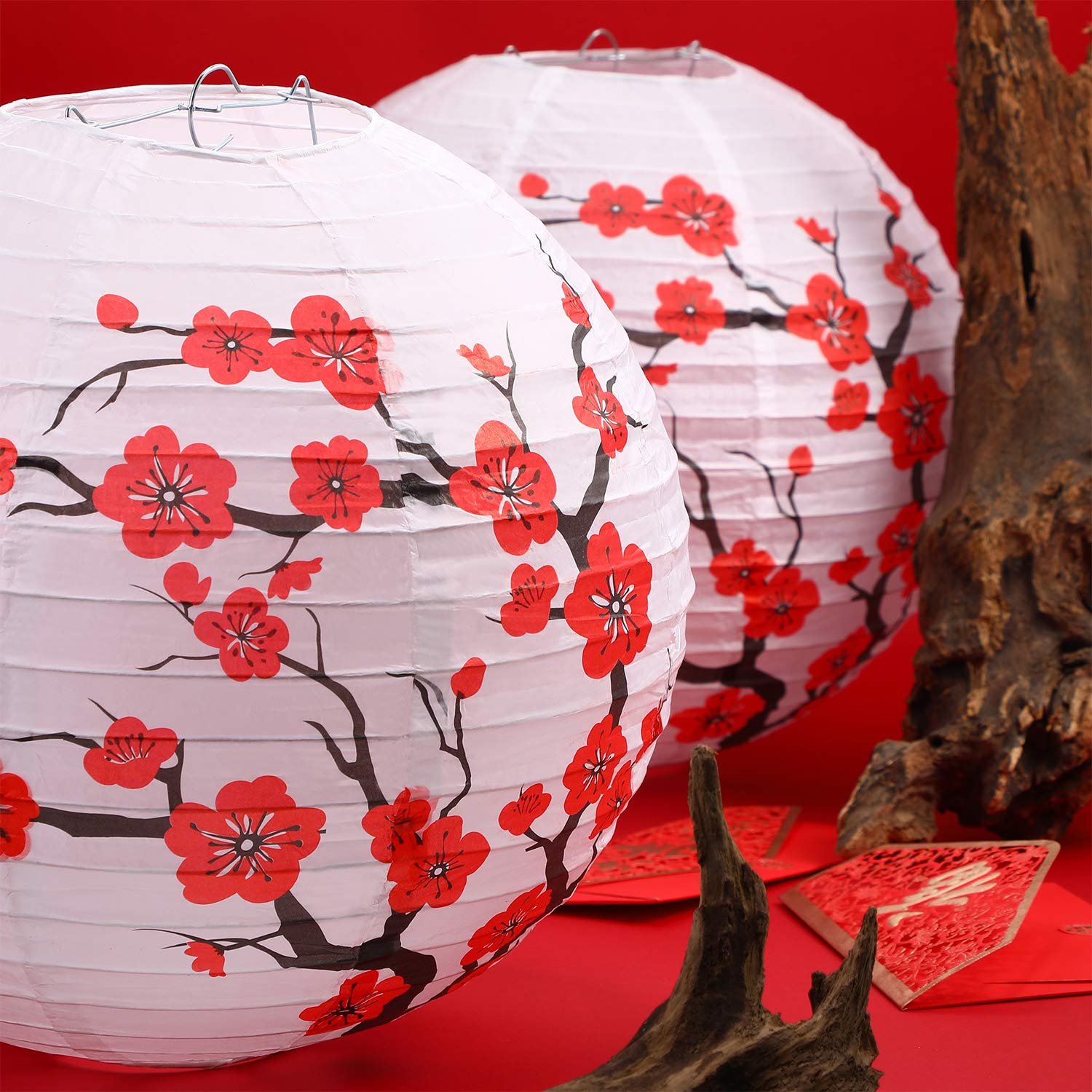 Blulu 6 Pack Chinese Japanese Paper Lantern Red Cherry Blossom Paper Lantern For Chinese Oriental Style Restaurant Home Wedding