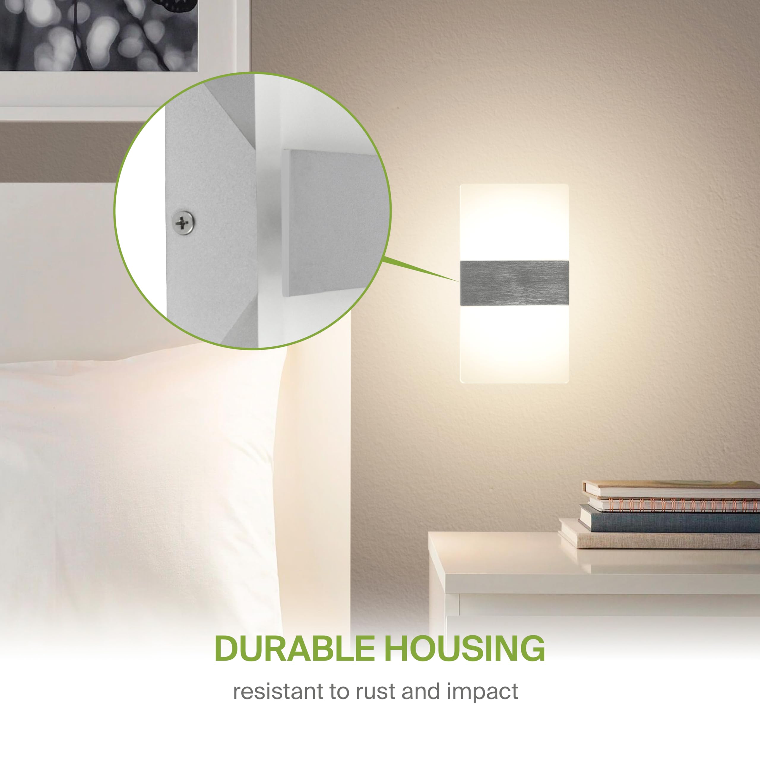 ASD 8 Inch LED Wall Sconce - Dimmable Brushed Nickel Light Fixture, Acrylic Glass, Model A-LWS12-8D10AC-NK