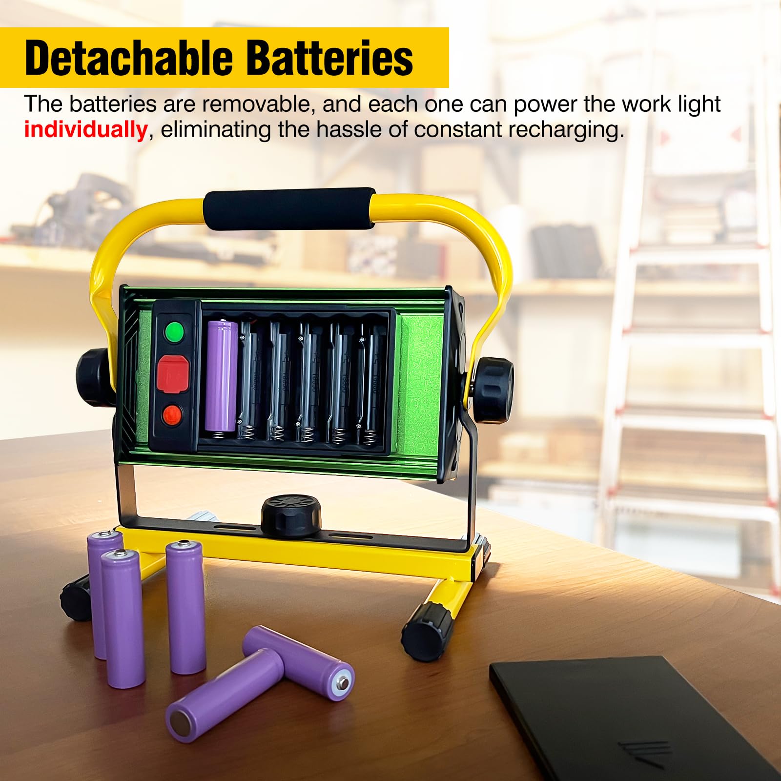 Sylstar Rechargeable Work Light With Detachable Battery, 80W 7000Lm Led Work Light With Stand, Ipx5 Waterproof Portable Flood Li