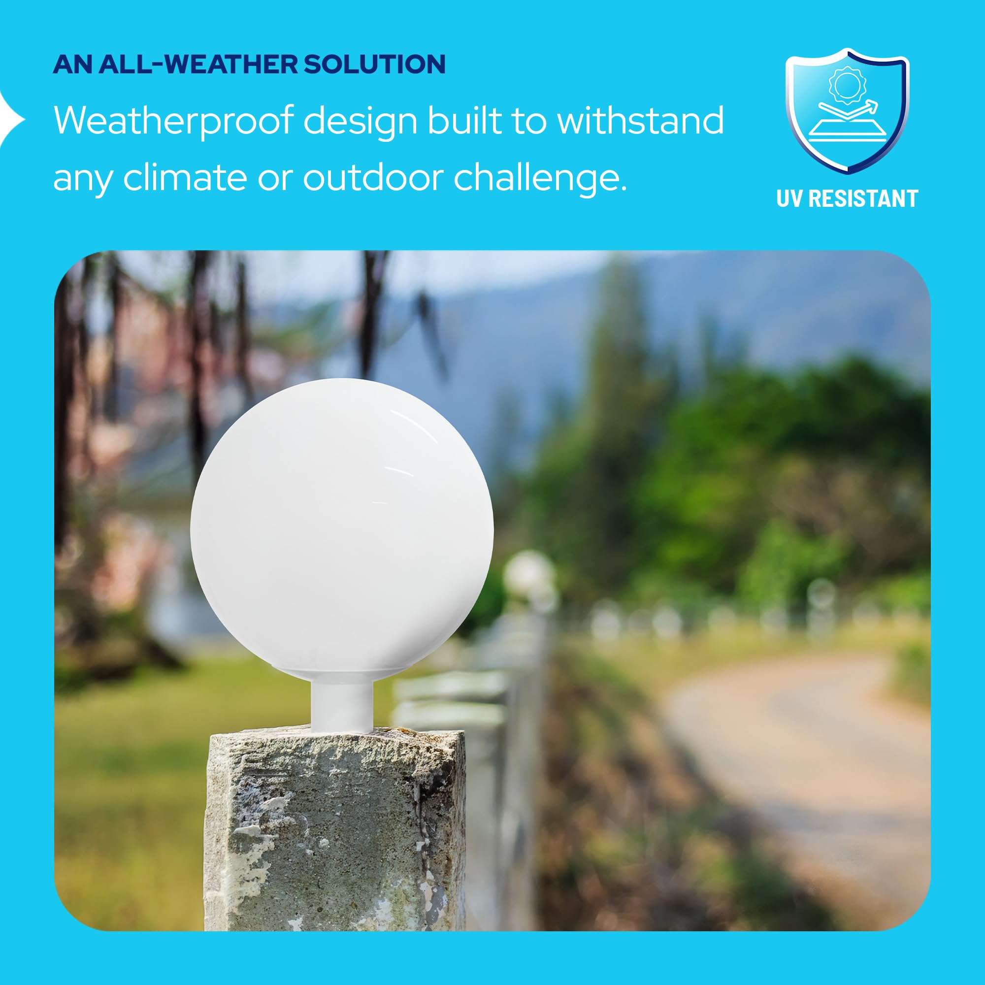 Kastlite 12 Outdoor Light Post Globe Combo  Fits 3 Posts - White Acrylic Lamp Cover  White Fitter Wing Clips  5000K Led Bulb - Modern Driveway Yard Lamppost Lighting Fixture  Outdoor Pole Lights