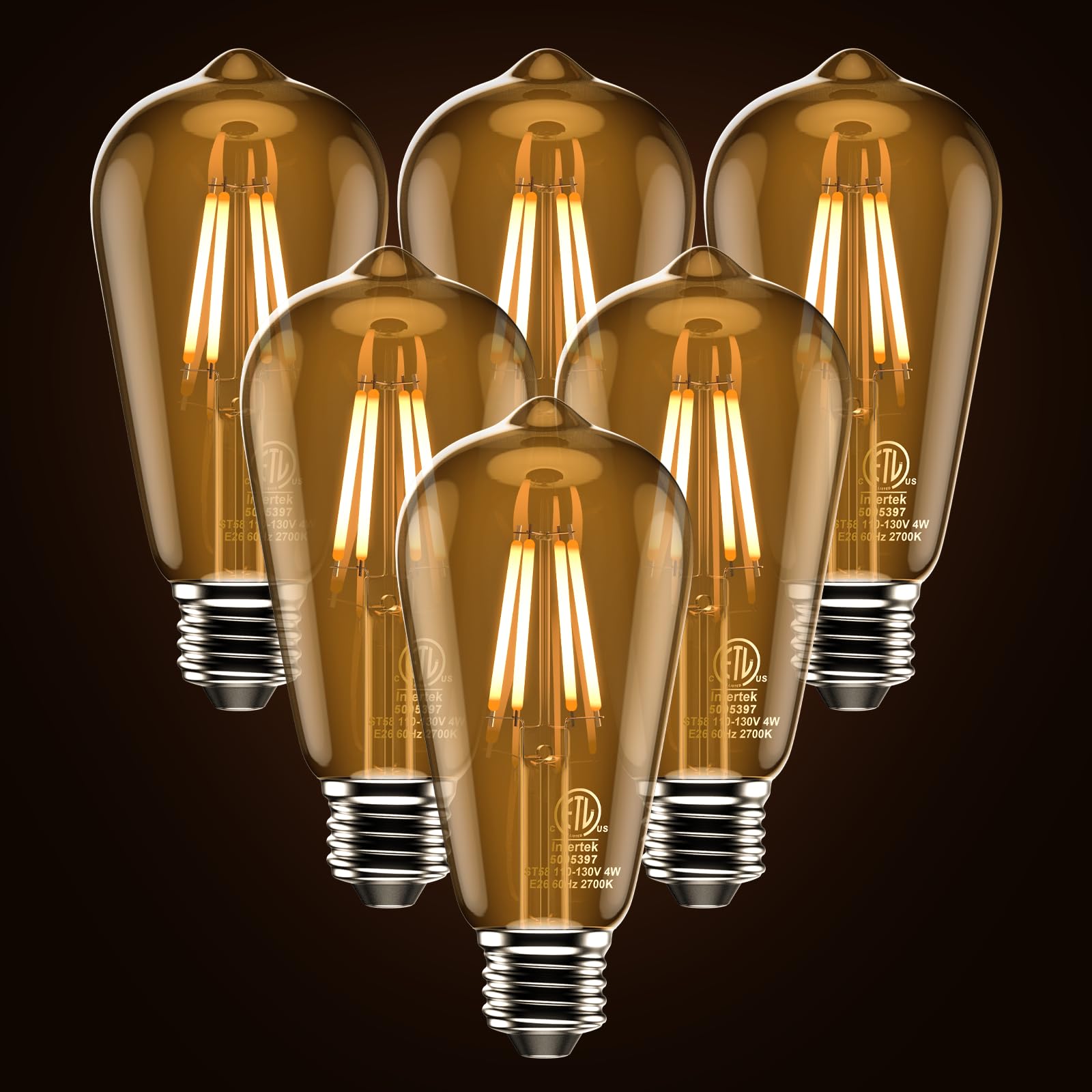 St58 Antique Led Filament Light Bulbs, Led Dimmable Edison Light Bulbs 4W, 2700K Warm White (Amber Glass) E26 Base Pack Of 12