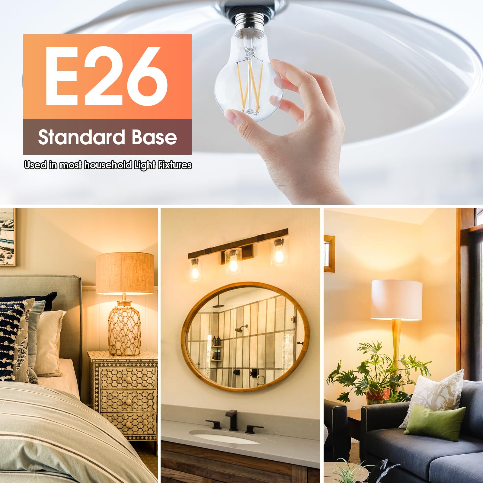 Ggoying 60W Equivalent E26 Led Bulb Dimmable, 850Lm Edison Light Bulbs Warm White 2700K Clear Glass, 6W A19 Filament Lighting Me