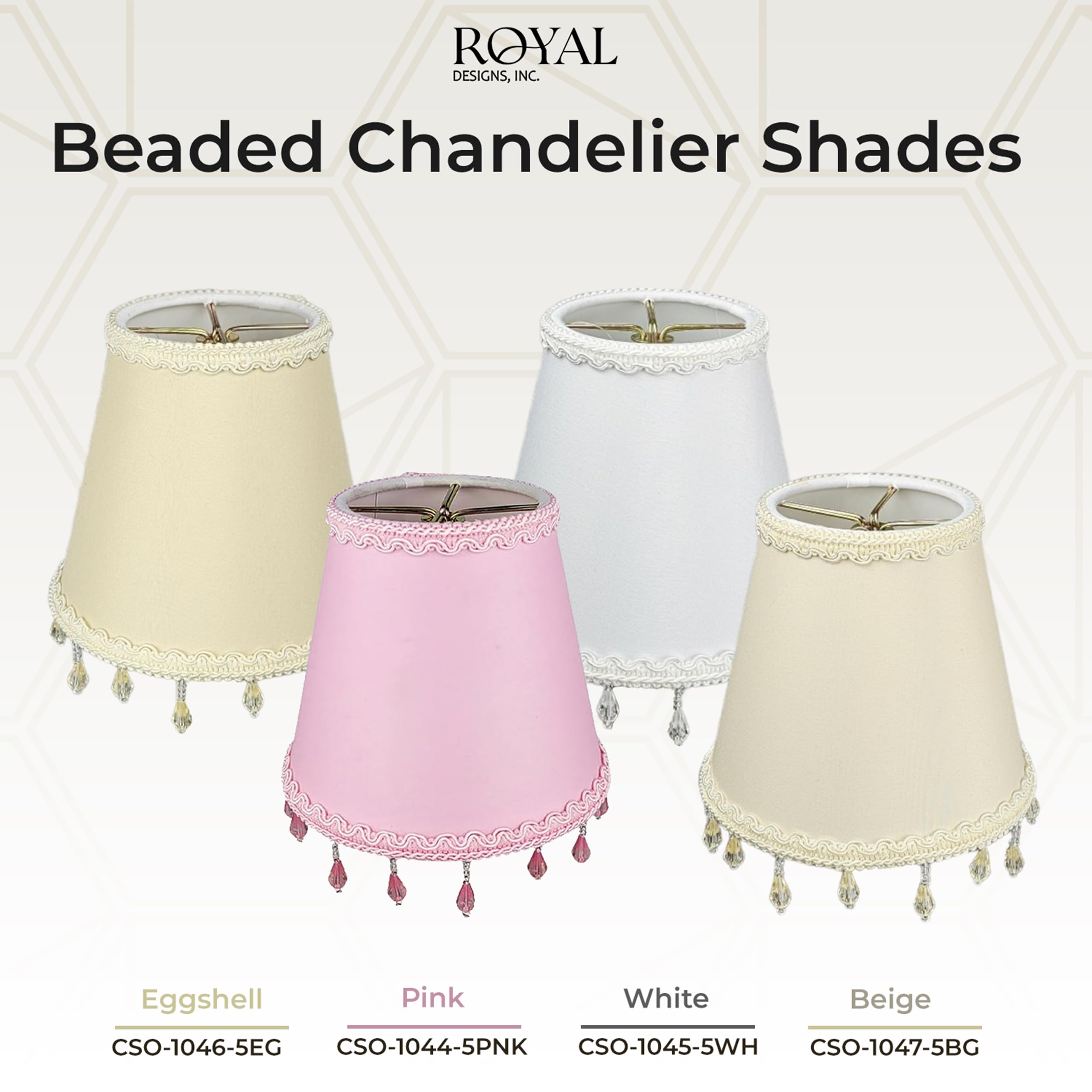 Royal Designs, Inc. Set Of 6 Beaded Empire Chandelier Lamp Shade With Decorative Trim, 3 X 5 X 4.5 Inch, Clip-On, Pink, 6 Pack
