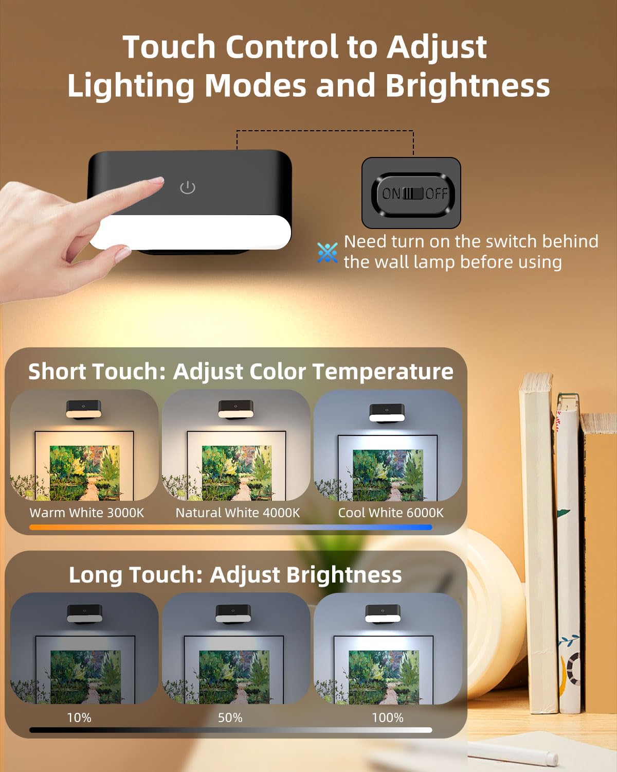 Amagle Battery Operated Wall Sconce Set of 2, Rechargeable LED Lights with Remote, Dimmable, Black, Model CX02-2