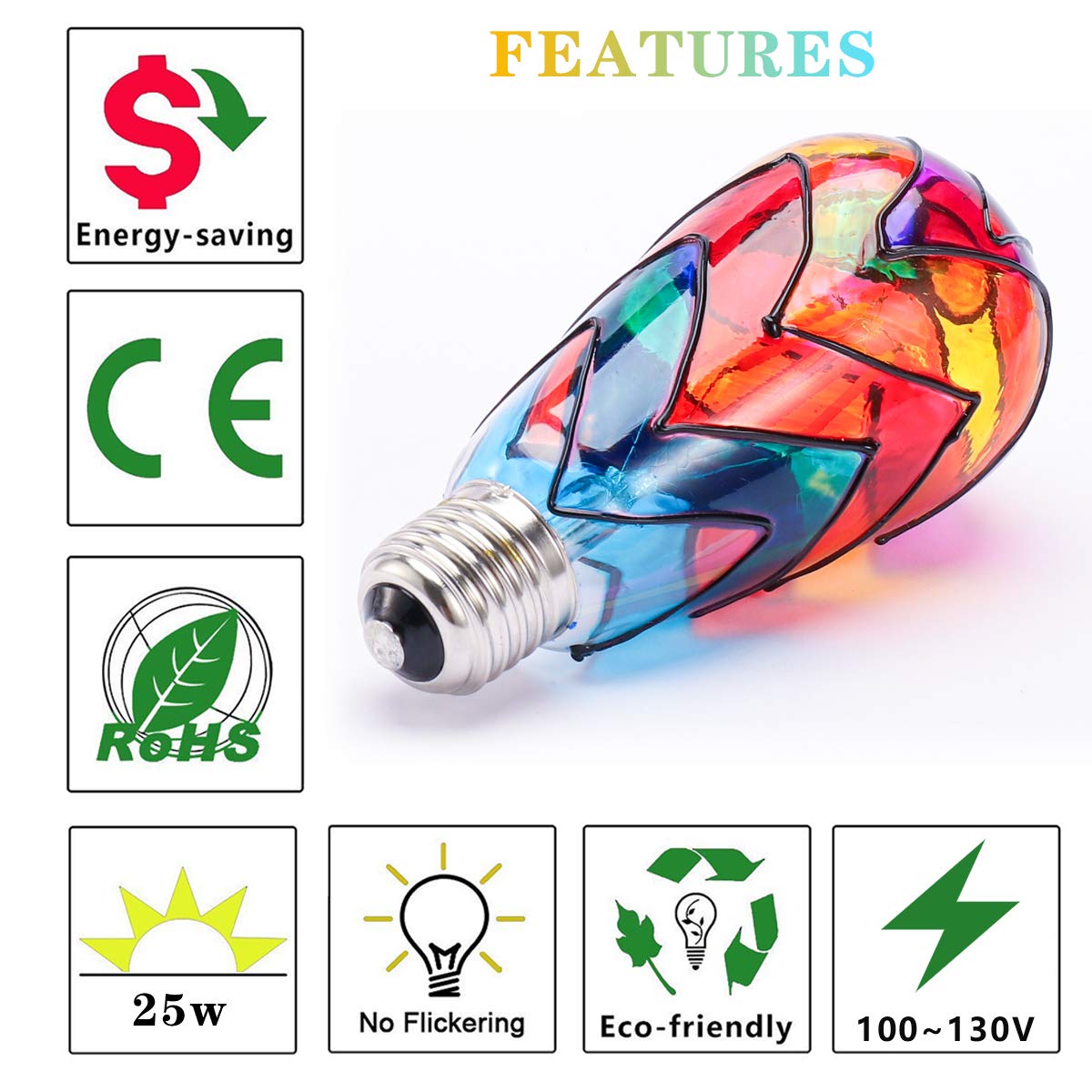 I-Shunfa Edison Stained Glass Led Light Bulb,6 Watts Heatless E26 St64 Led Light Bulbs For Home Party,Recreation Room,Balcony,Ga