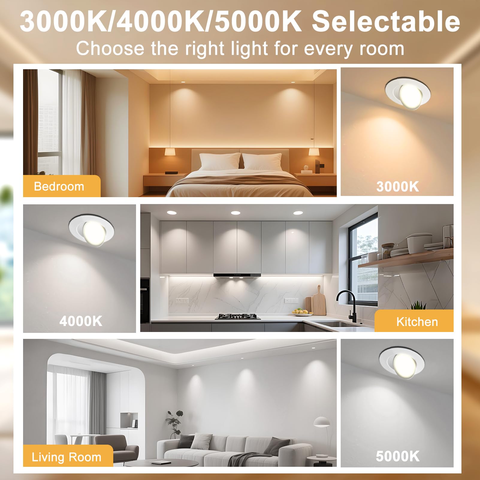 Lightdot 24 Pack 6 Inch Led Gimbal Recessed Lighting  360+90 Adjustable  3Cct Selectable & Dimmable (5%-100%)  1300Lm Ultra Bright Canless Light  Etl/Fcc Certified For Living Room/Kitchen-White