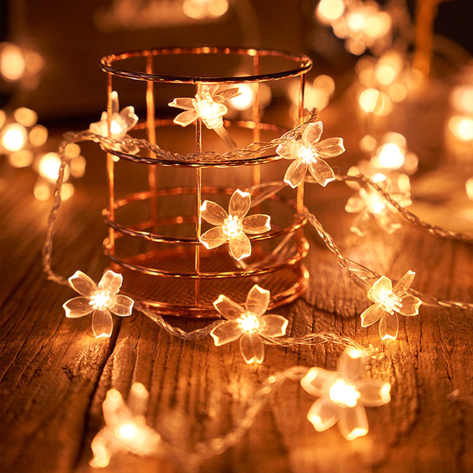 Decorative Flower String Lights for Bedroom, Battery Operated & USB Plug in 10 FT 30 LED Cute Fairy Cherry Blossom Floral Lamps 