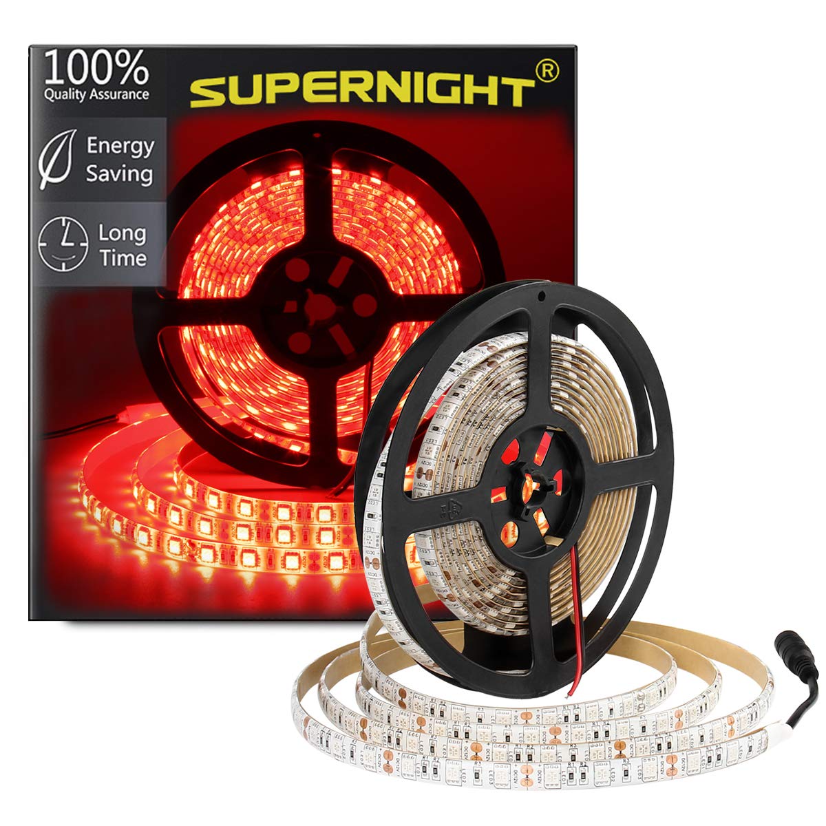 SUPERNIGHT Red LED Strip Lights, 16.4ft 300 LEDs, Waterproof Flexible Rope Lighting for TV, Boat, Vehicles, Room - Model LC-216
