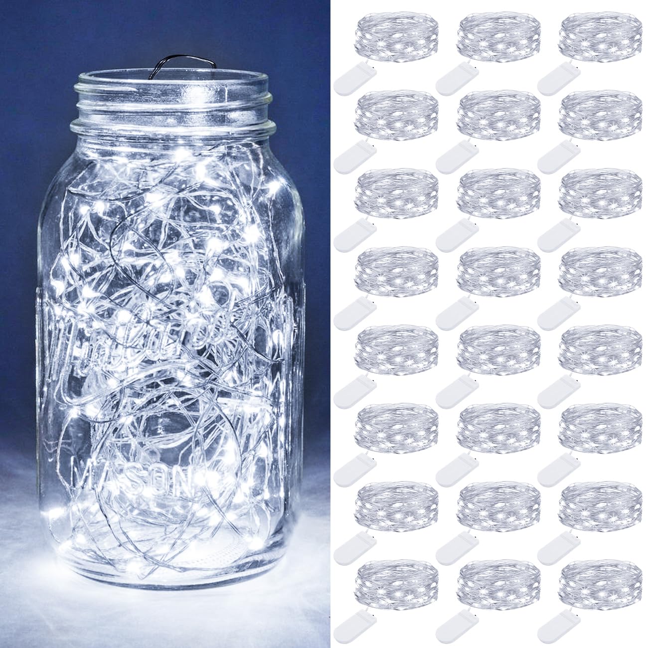 litogo 24 Pack Battery Operated Fairy Lights, 7ft 20 LED Waterproof Silver Wire, Cool White, Model BL17C