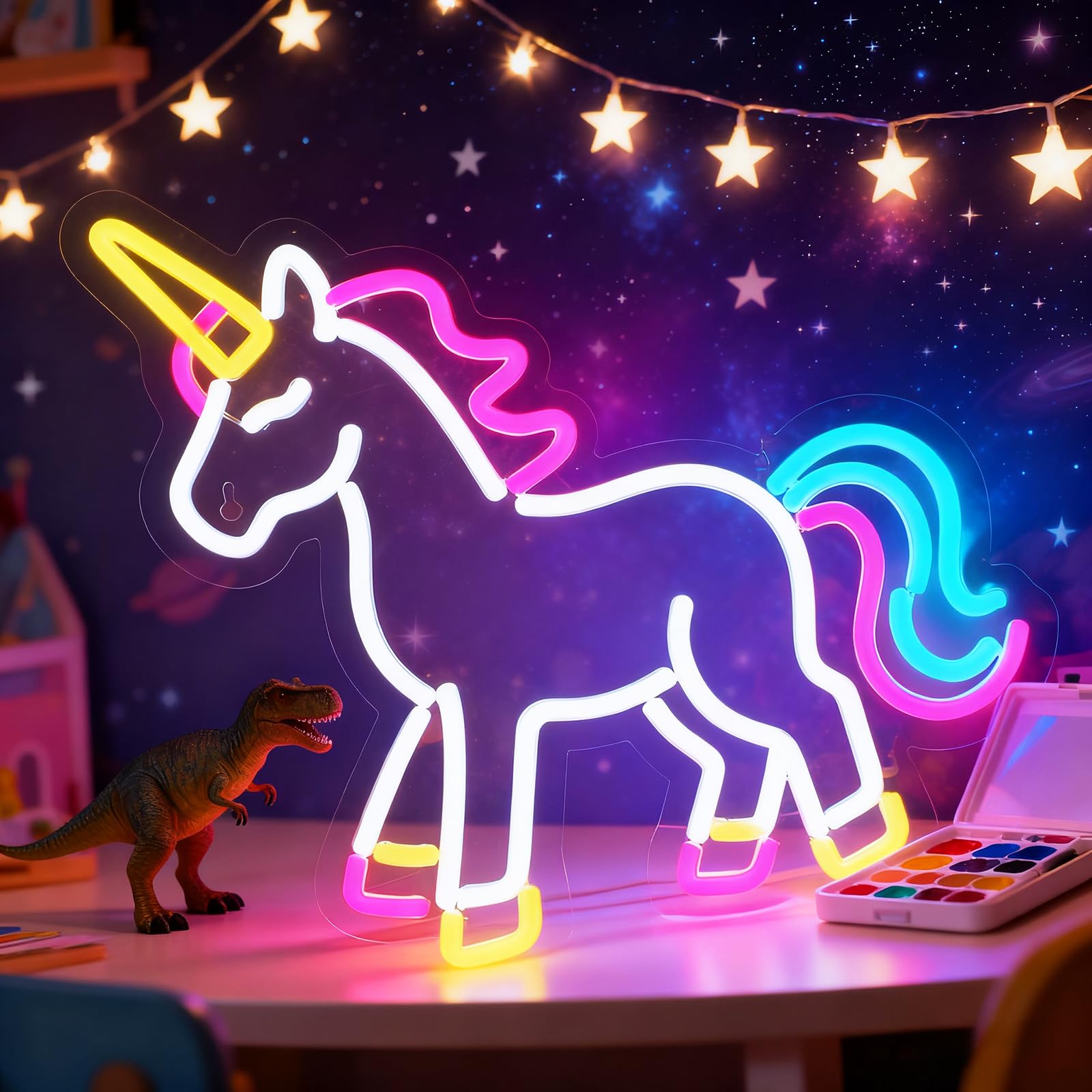 Unicorn Neon Light for Wall Decor - Unicorn Birthday Decorations, USB Powered Dimmable Night Light for Kids Room, Birthday Girl 