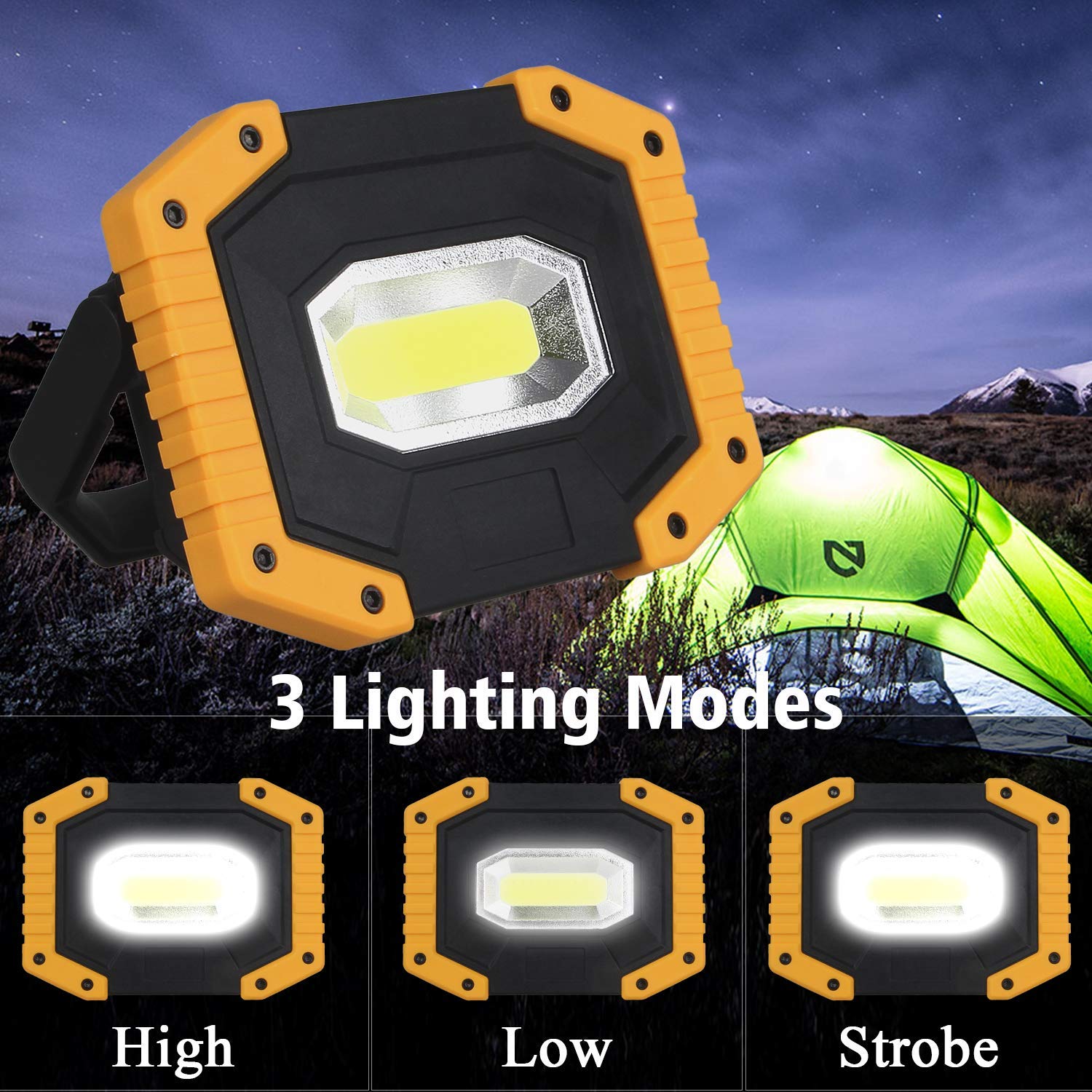 AUMIO Rechargeable LED Work Light 2 Pack - 30W 2000LM, Portable, Waterproof, Yellow, Model PWL0101X2
