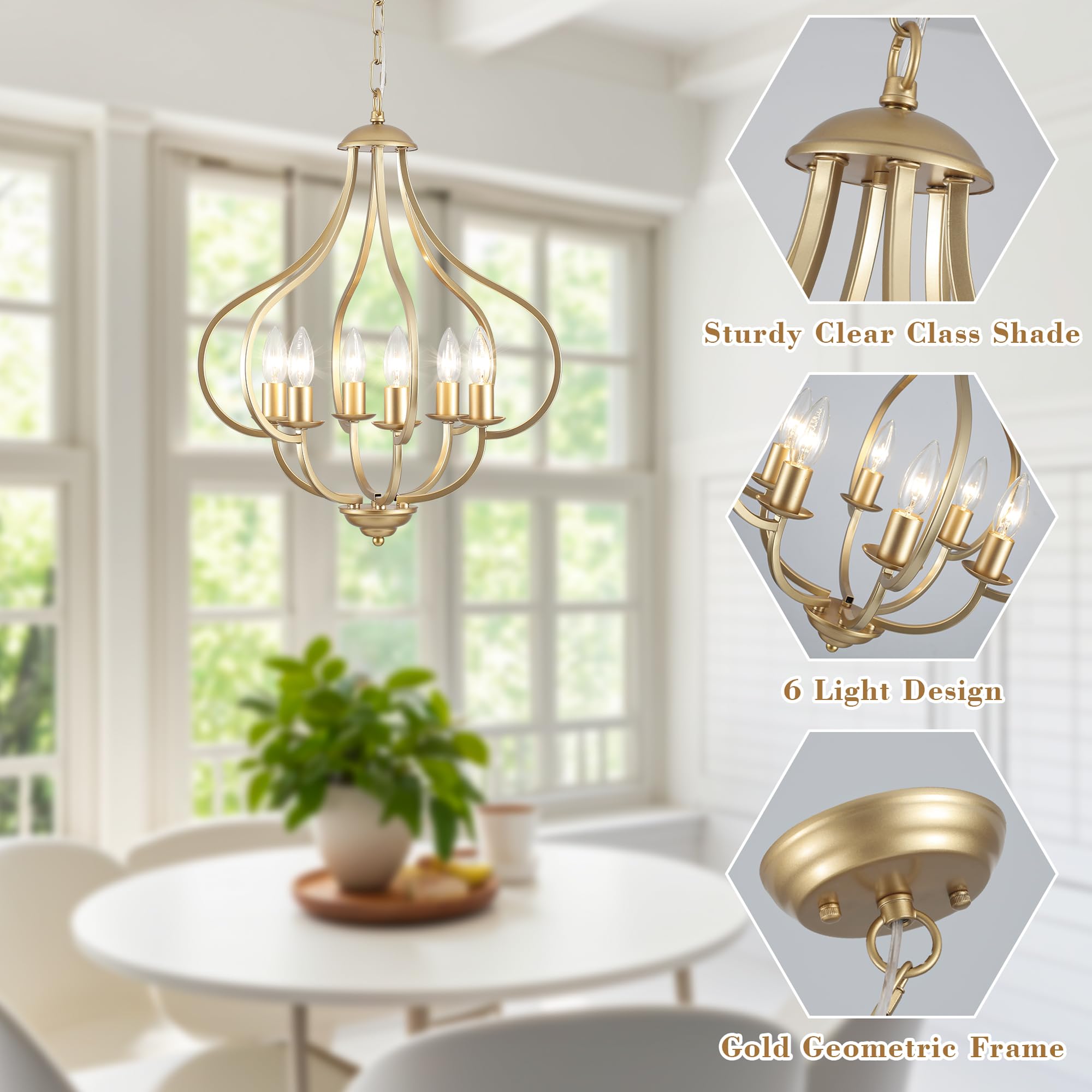 Yarlkav 6 Lights Vintage Farmhouse Light Fixtures  Pendant Lights Kitchen Island Lighting  Modern Kitchen Light Fixtures Over Table Gold Chandelier For Dining Room Hallway Entryway Bedroom Foyer