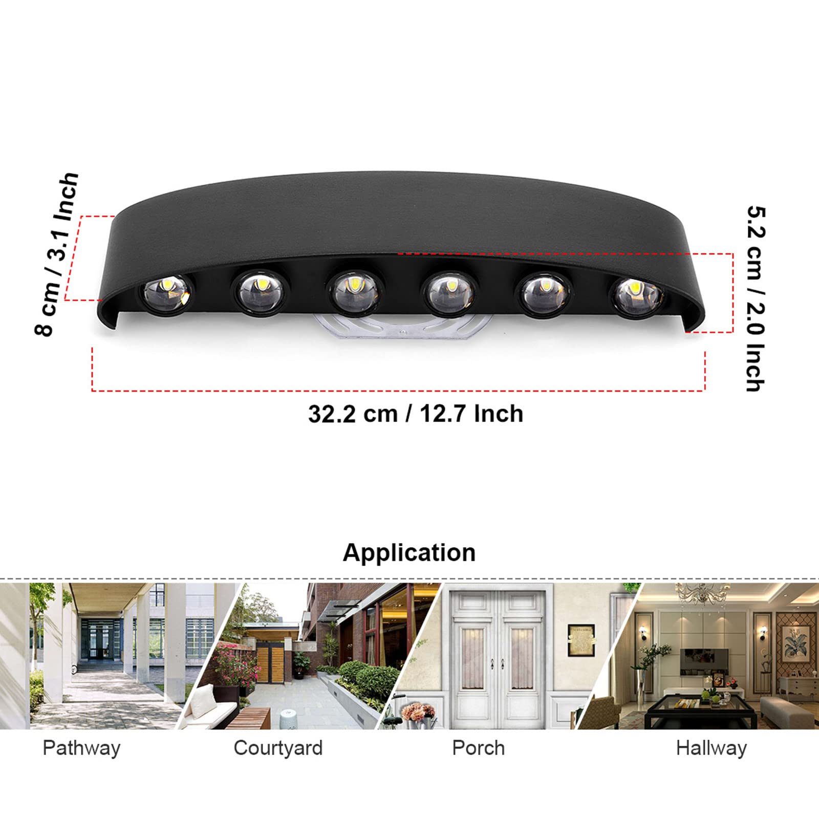 Kawell 12W LED Wall Light Aluminum Sconce Up Down Indoor Outdoor Matte Black 3000K Model 33-AU572-BK-WW