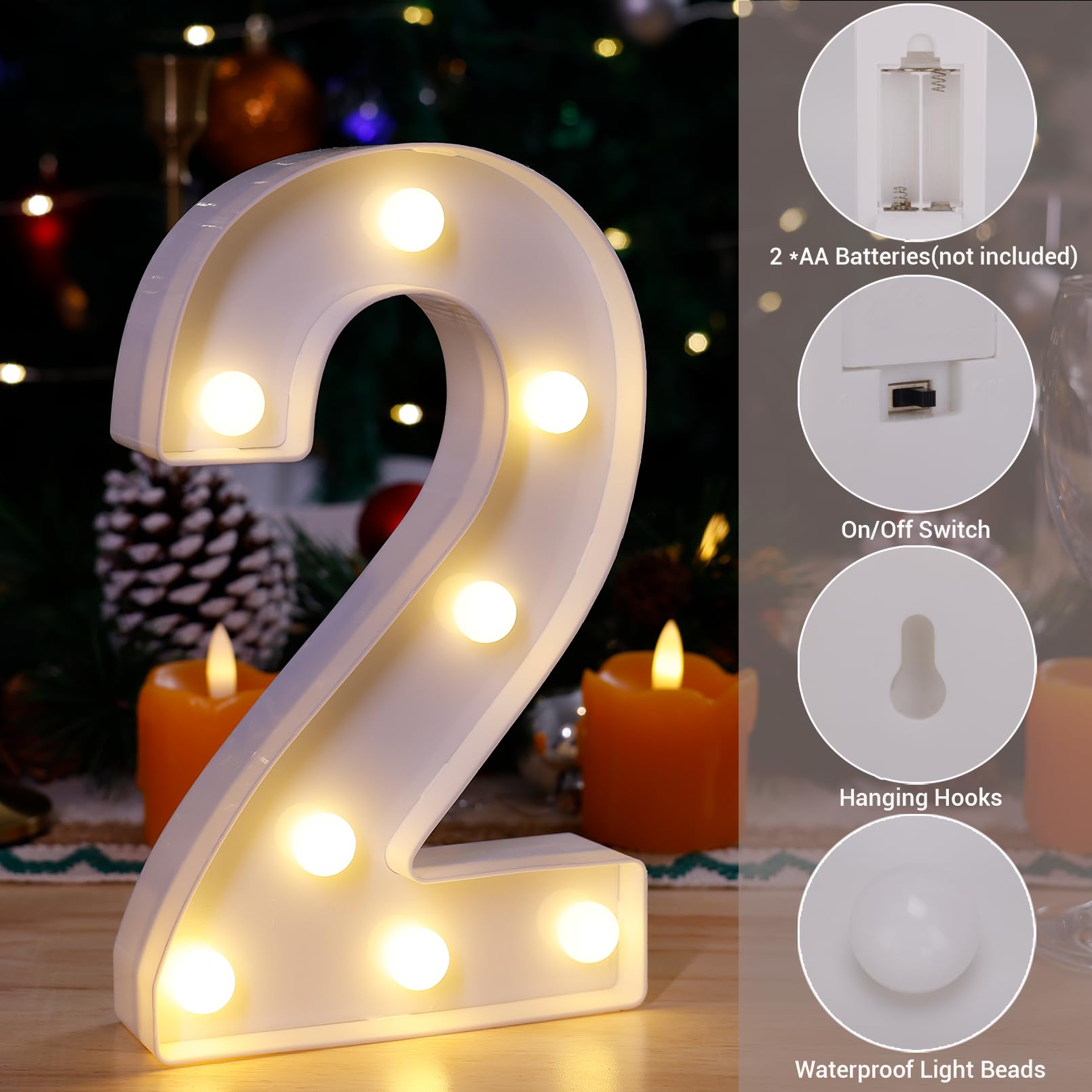 Tronsboo Led Marquee Sign Light Up Letters, Alphabet Light Up Letters Sign, Battery Powered Led Letter Lights For Night Light, Wedding, Birthday, Party, Christmas Or Home Decor (Number 2)