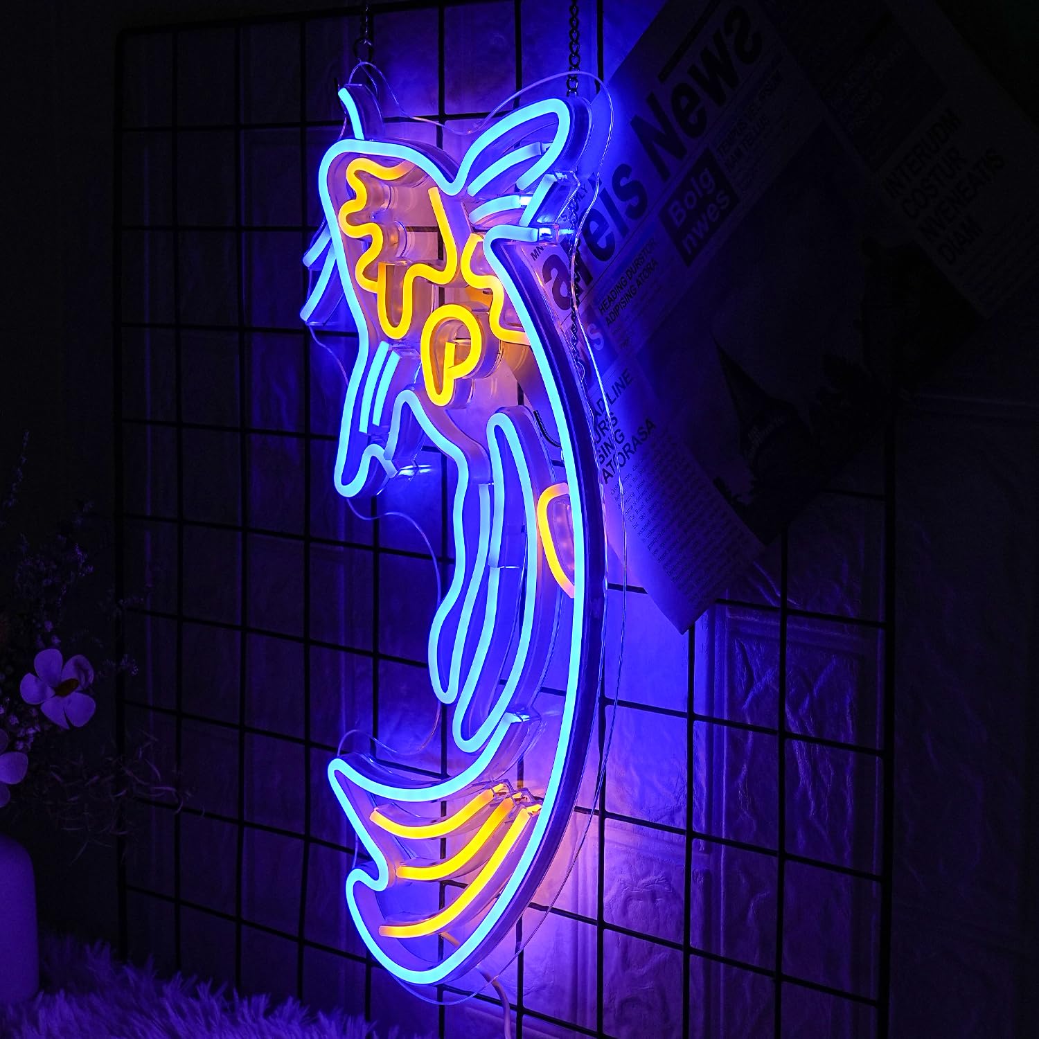 LMSIGNLY Koi Fish Neon Sign LED Wall Decor, 16.5inx9.5in, Blue Yellow Plastic, Dimmable with USB/Switch
