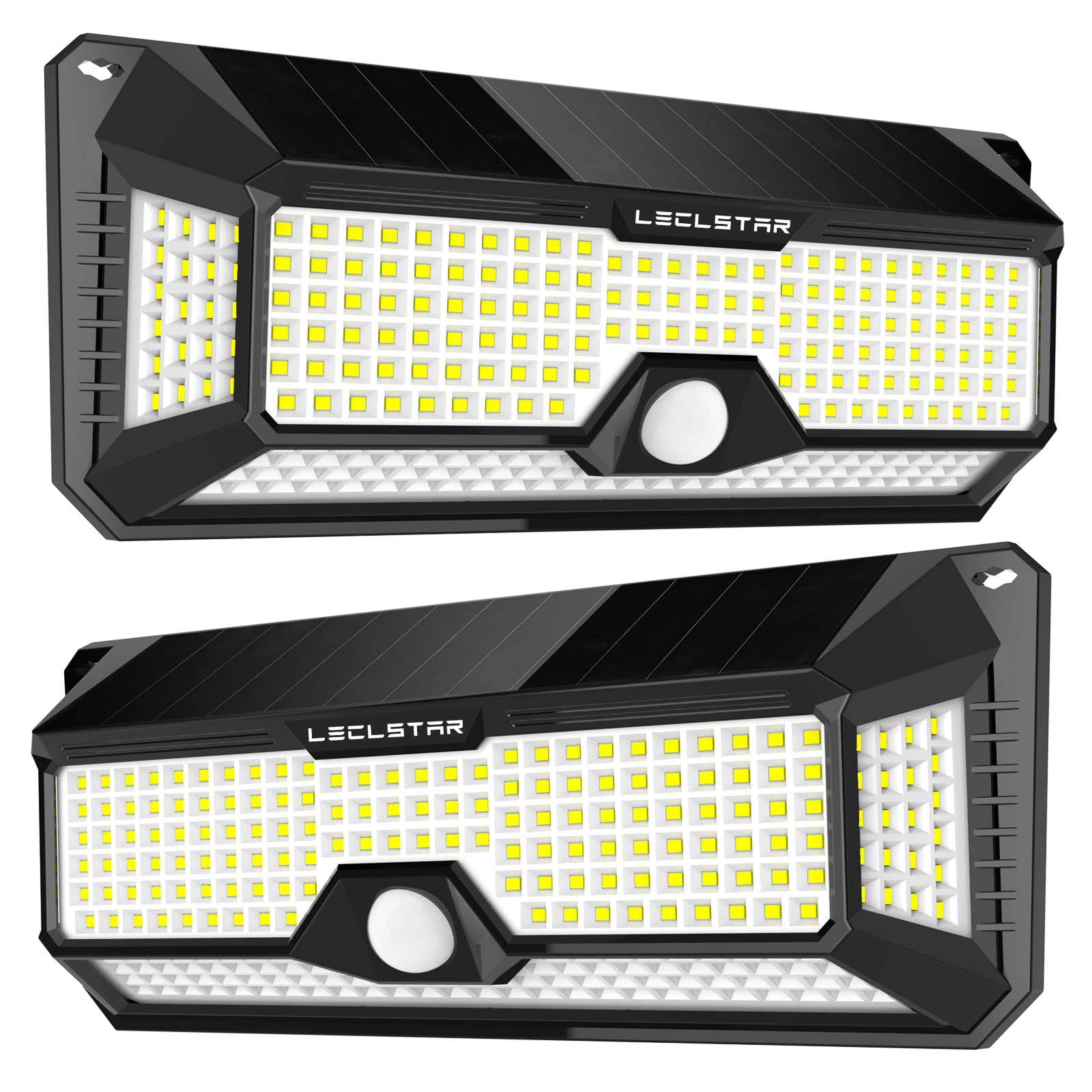 LECLSTAR Solar Outdoor Security Lights - 4000Lm, 268 LEDs, Motion Sensor, IP65 Waterproof, 2 Pack, Black