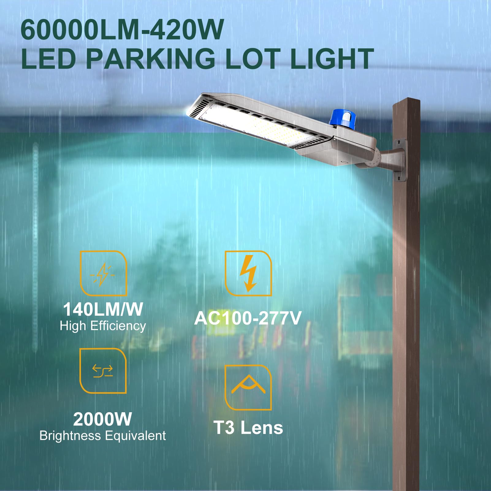 Acohook 420W Led Parking Lot Light 60000Lm(150Lm/W) Arm Mount Led Pole Light, Ip65 6Kv Spd 5000K Etl Listed 6Kv Spd Outdoor Comm