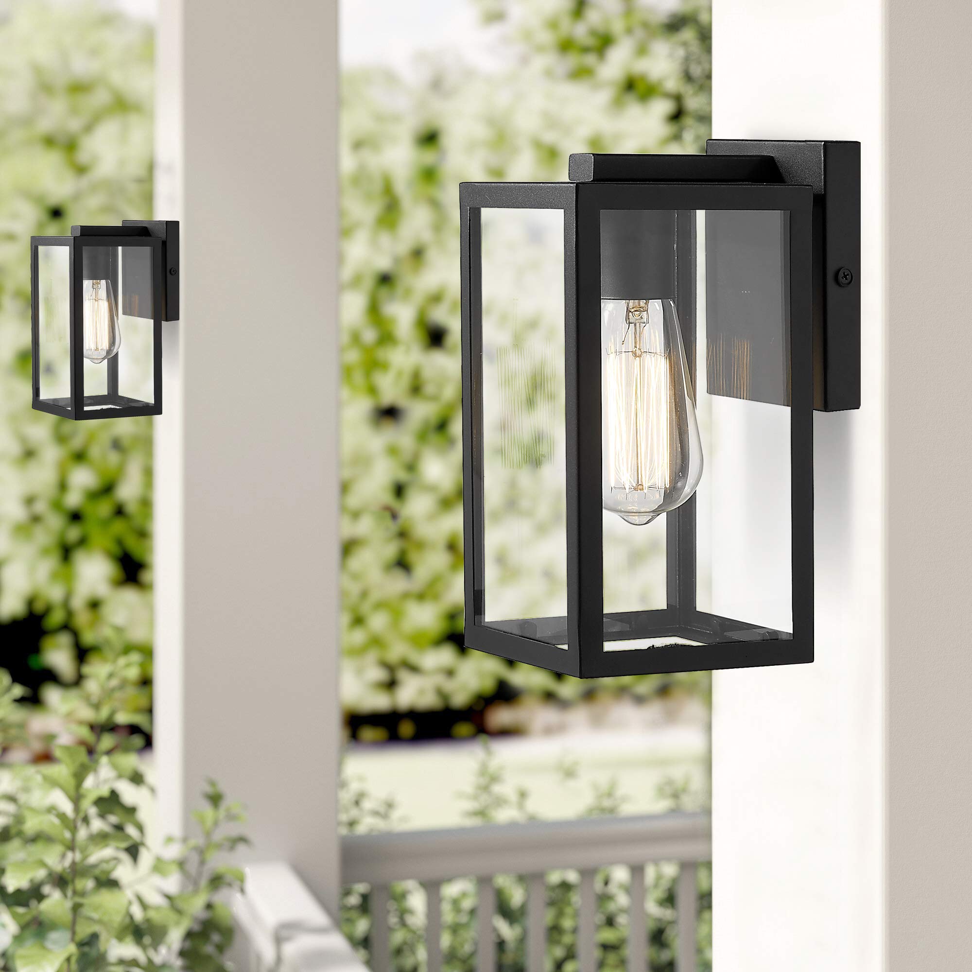 Bestshared Outdoor Wall Sconce, 1-Light Black Metal Fixture with Clear Glass for Porch, Model GMC