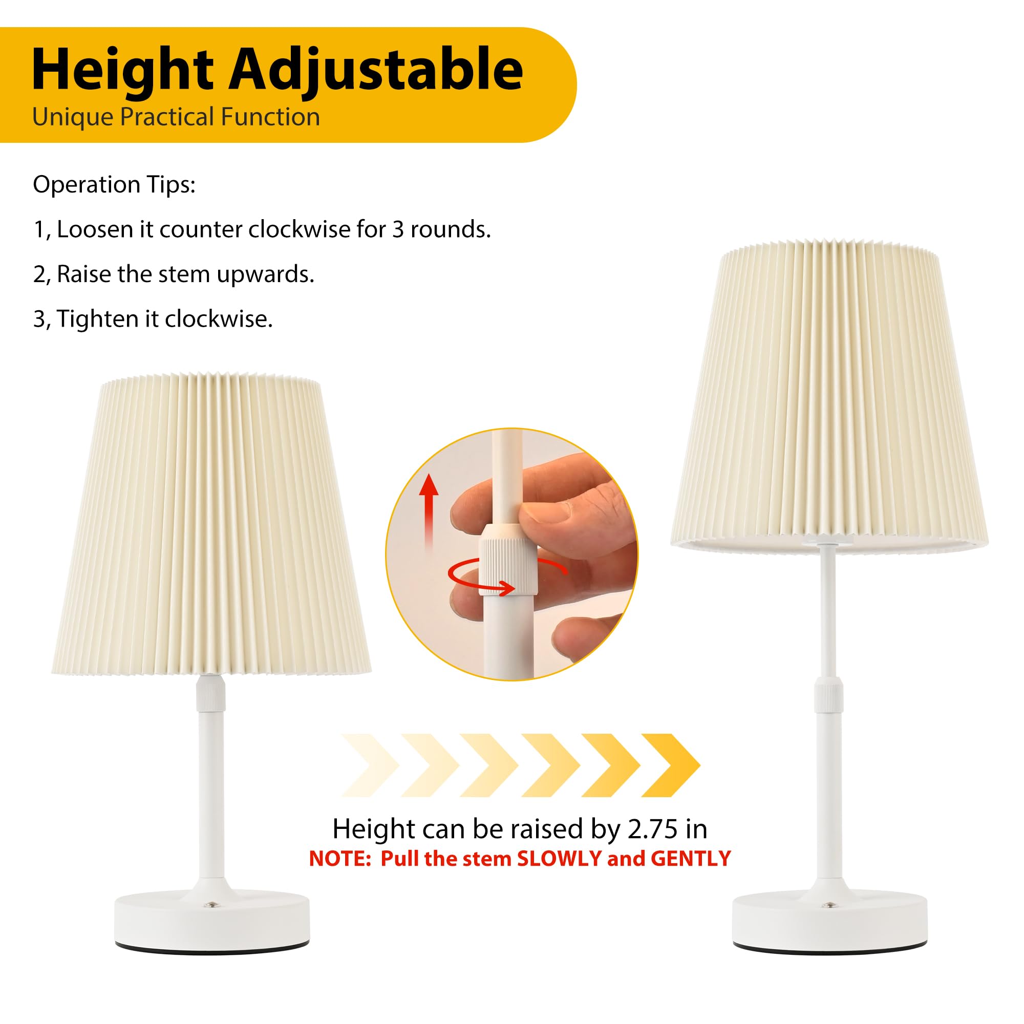 Hiseego Cordless Table Lamp, 2700K Stepless Dimmable Wireless Touch Lamp With 2 Bulbs, 5200Mah Rechargeable Battery Operated Lam
