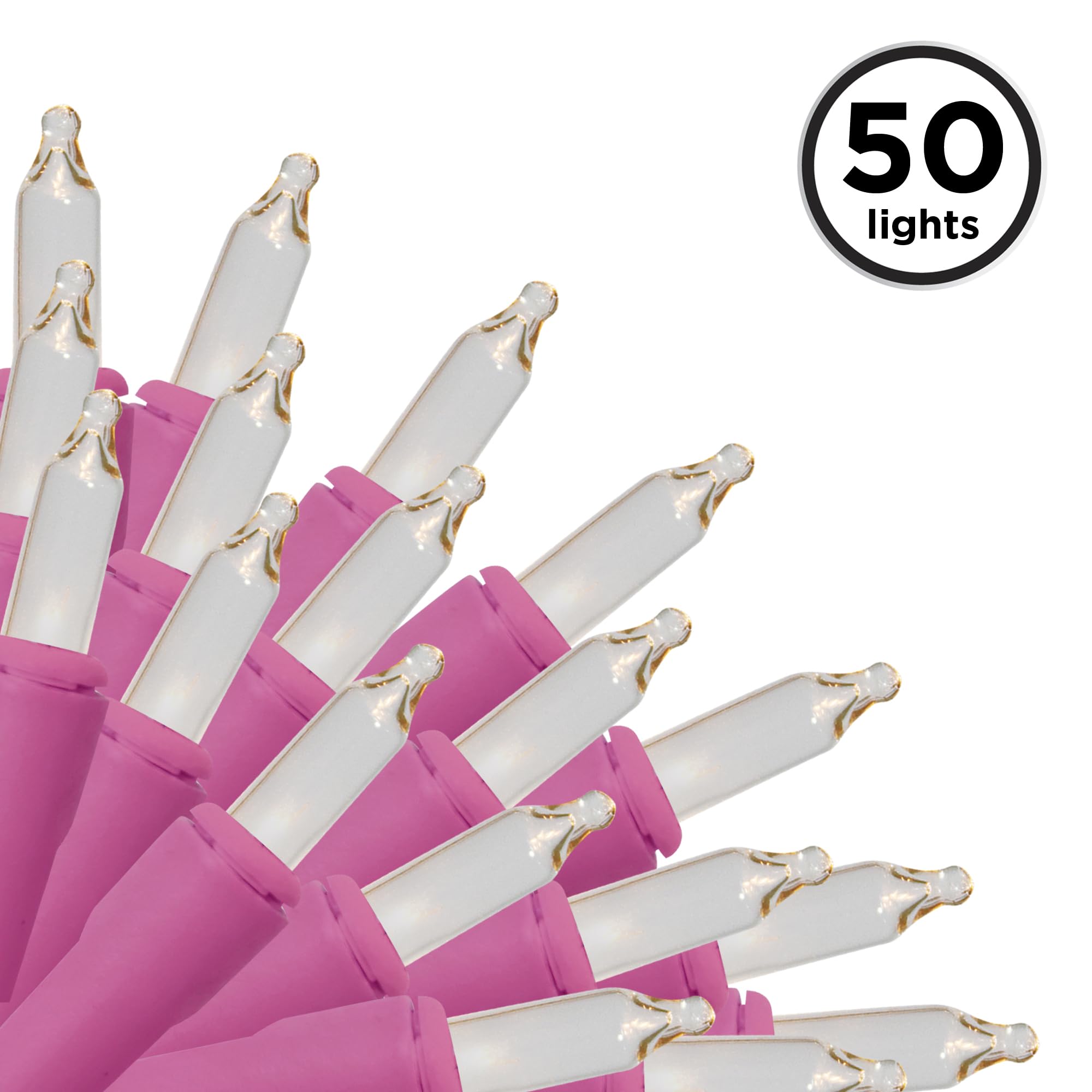 Brite Star 50 Lt Designer Series Mini Light Set, Clear, Pink Wire