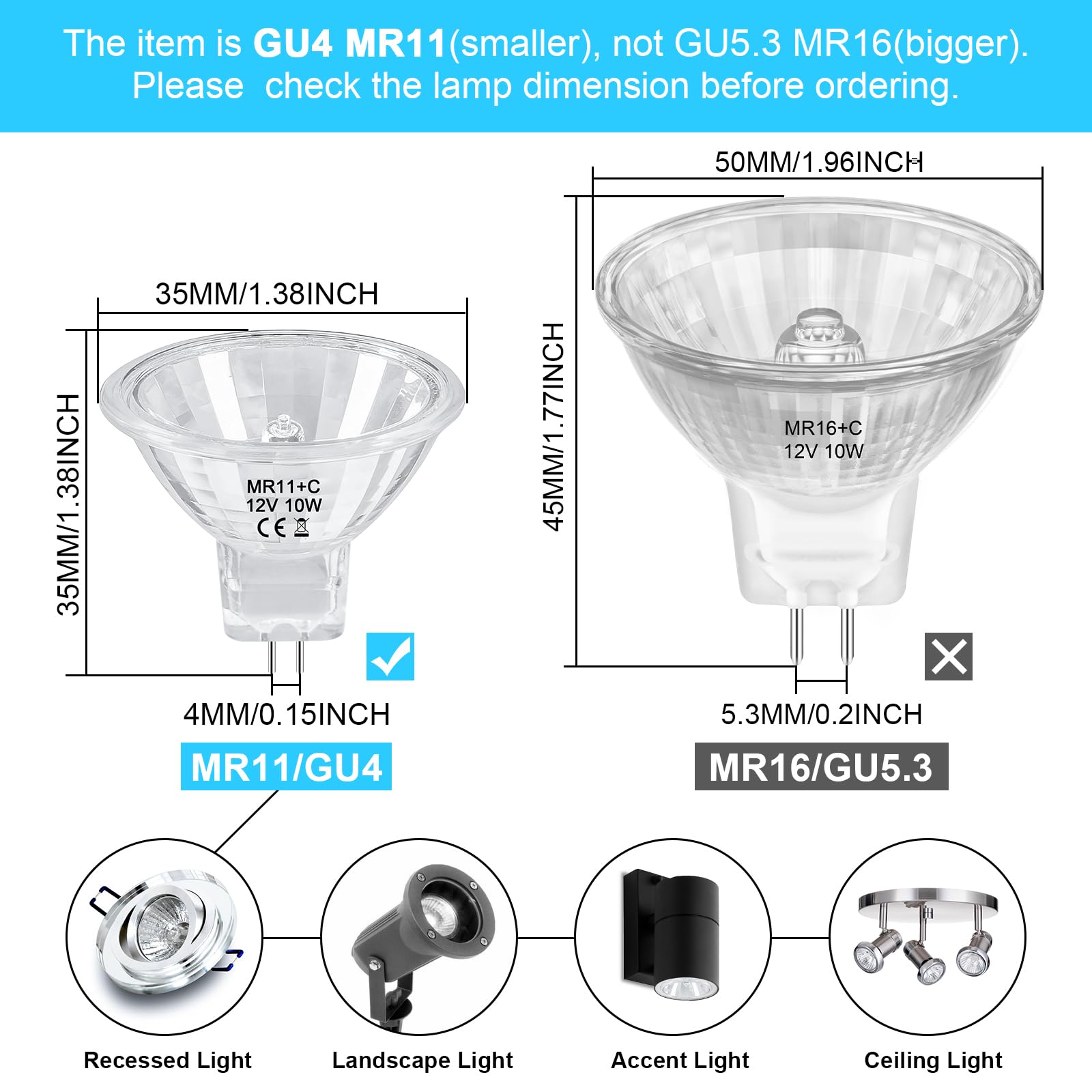 Lacnooe Mr11 Halogen Bulb 10W 12V Ftd Spotlight Bulb With Long Lifespan,Gu4 Bi-Pin Base,Dimmable Mr11 Bulbs With Glass Cover For