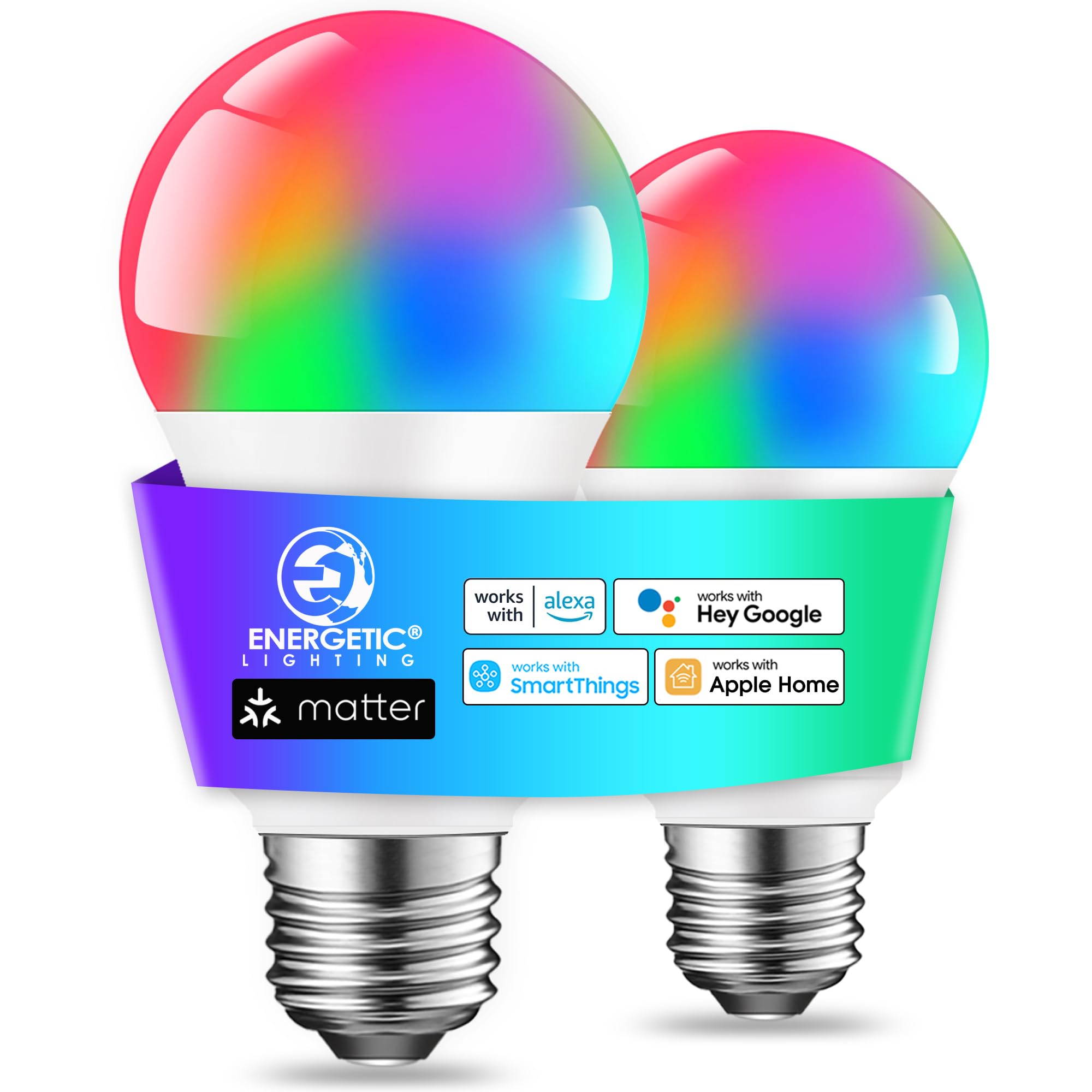 Energetic Matter Smart A19 Led Light Bulb, E26 Rgb Color Changing Bulbs, Work With Alexa/Google Home/Apple Home/Smartthings, 60W