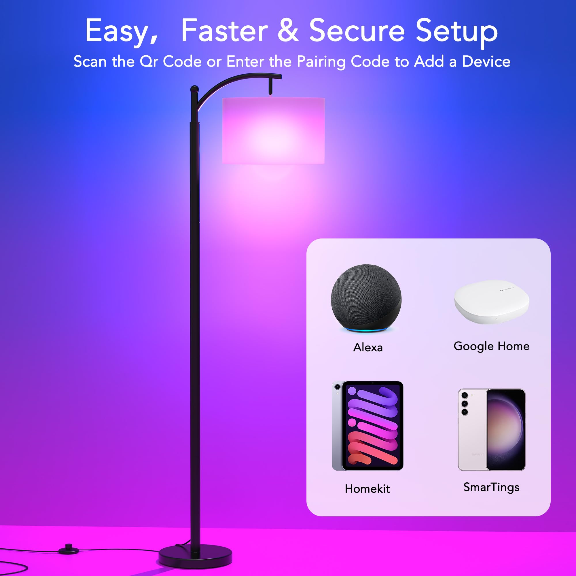 Floor Lamps With Matter Smart Light Bulb, Rgb + Color Temperatures Bright Dimmable Smart Floor Lamp, Living Room Standing Tall I