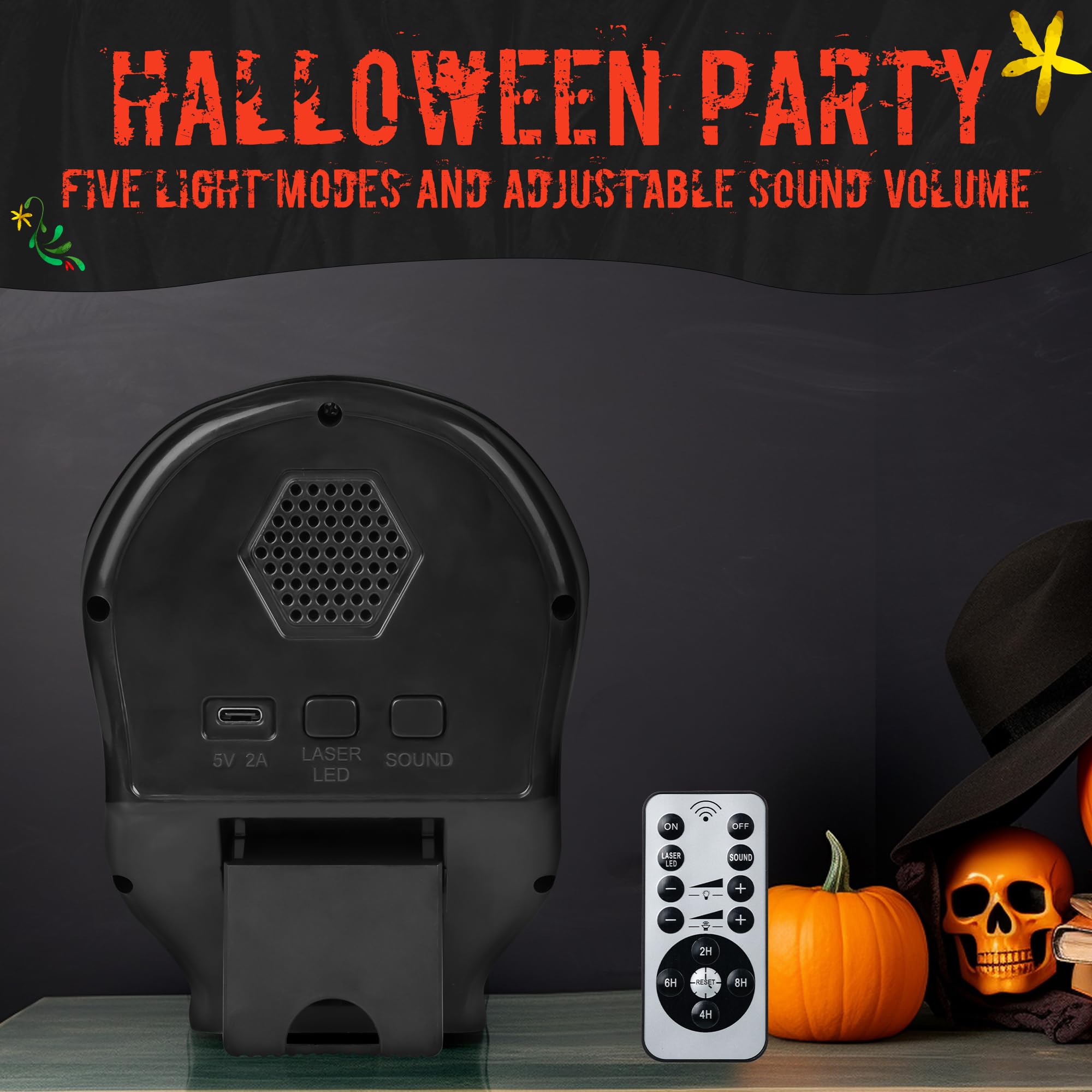 ForChic Halloween Projector Lights, Skull Shape, 5 Modes, Remote Control, Model HT-LL-10, Indoor Halloween Decor