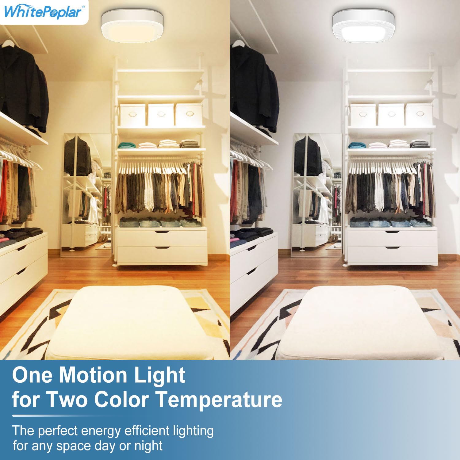 Battery Powered Motion Sensor Light Indoor With Remote, 300Lm Dimmable Battery Operated Ceiling Light, 3000K&6000K Color Changea