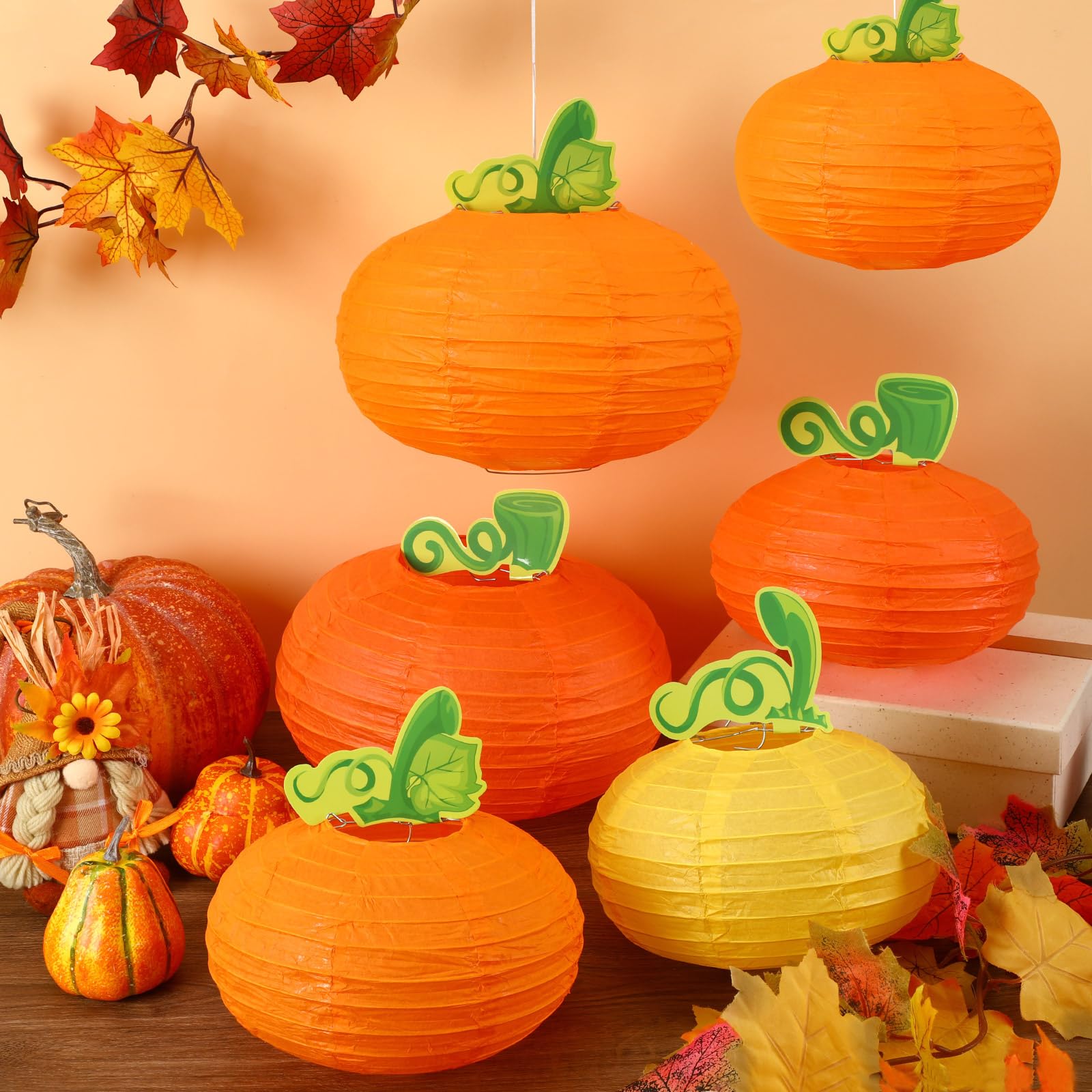Decyool 12Pcs Fall Thanksgiving Pumpkin Paper Lanterns 3D Pumpkin Hanging Honeycomb Centerpieces For Birthday Wedding Harvest Party Supply Decorations