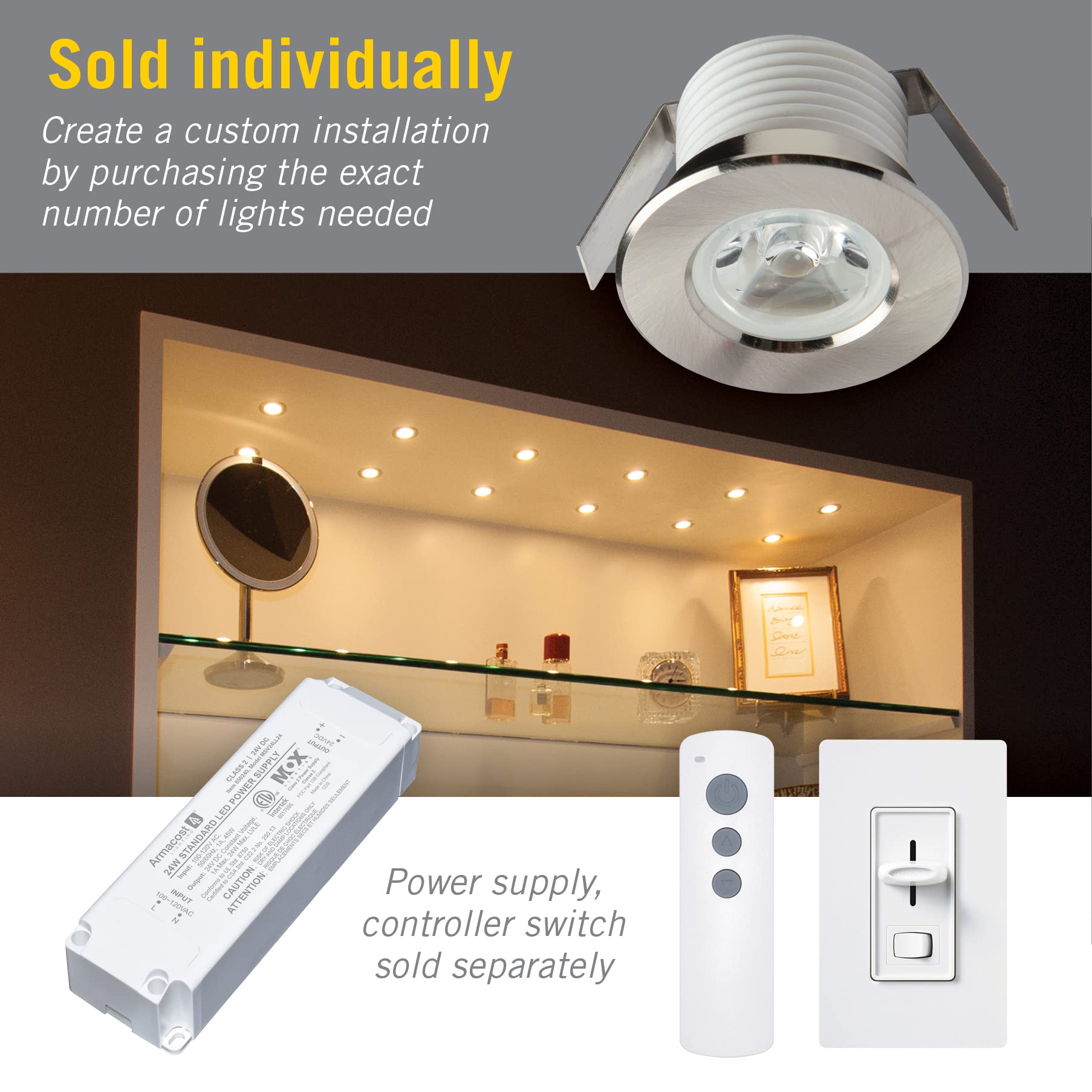 Armacost Lighting Recessed Mini LED Puck Lights, Bright White (4100K), Model 221125, Metal Construction
