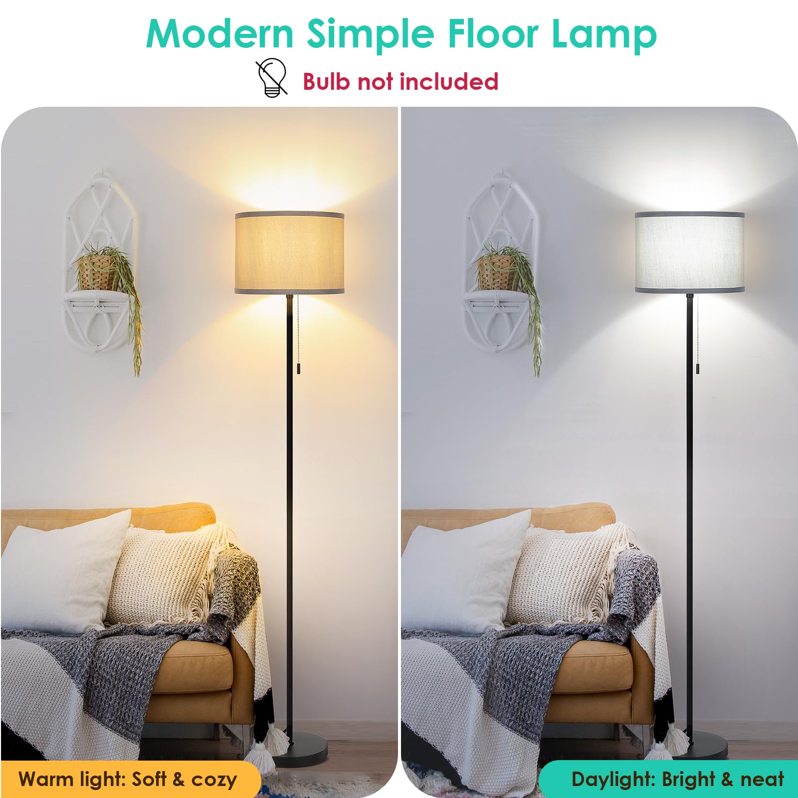 FOLKSMATE Floor Lamp, Modern LED Standing Light, Metal, Gray Shade, Model KD230338FL-GY