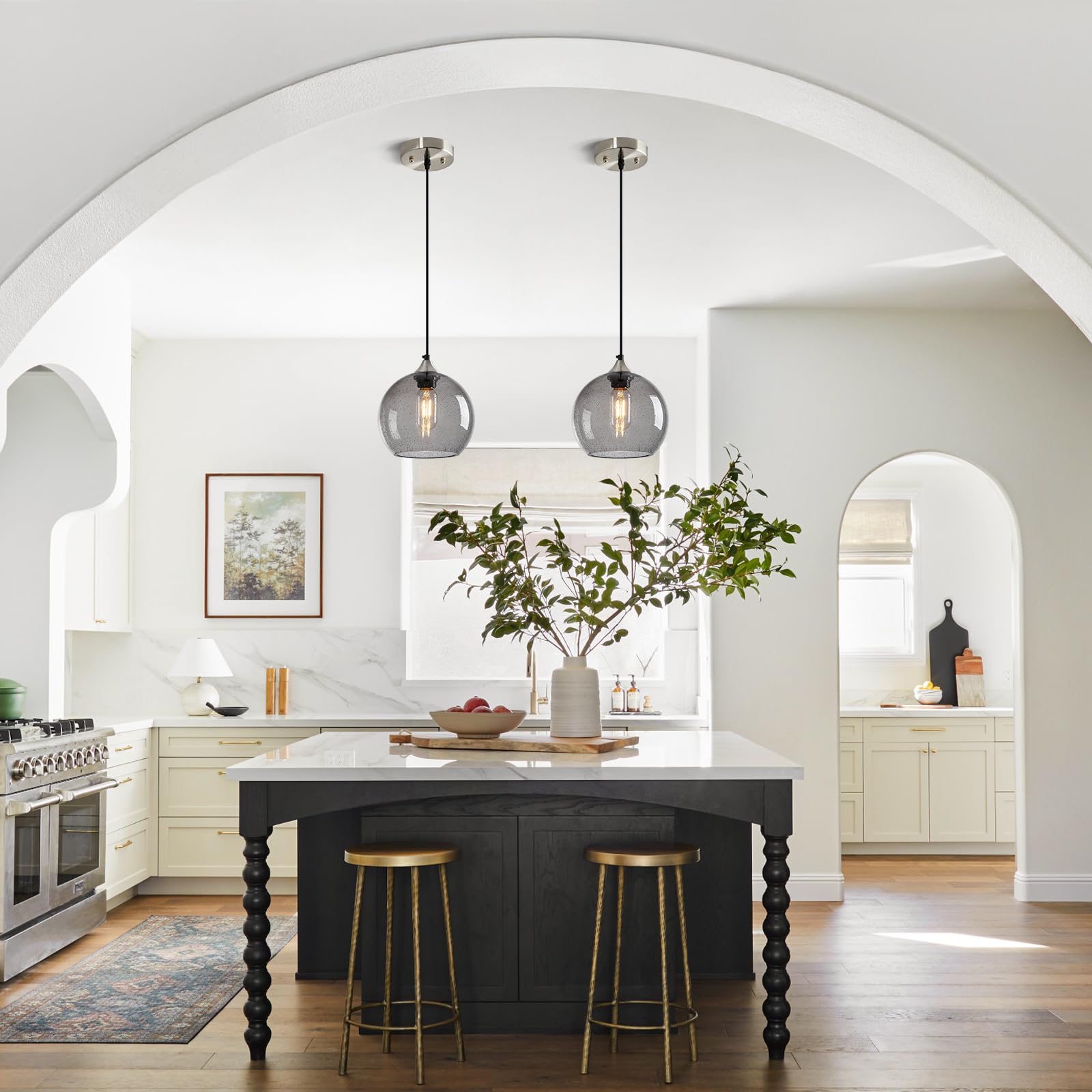 Lbsqj Light Grey Glass Pendant Lights Kitchen Island Lighting Globe Pendant Light Fixtures Modern Pendant Lighting For Bedroom Living Dining Room Light Fixture (7.87 In  3 Pack)