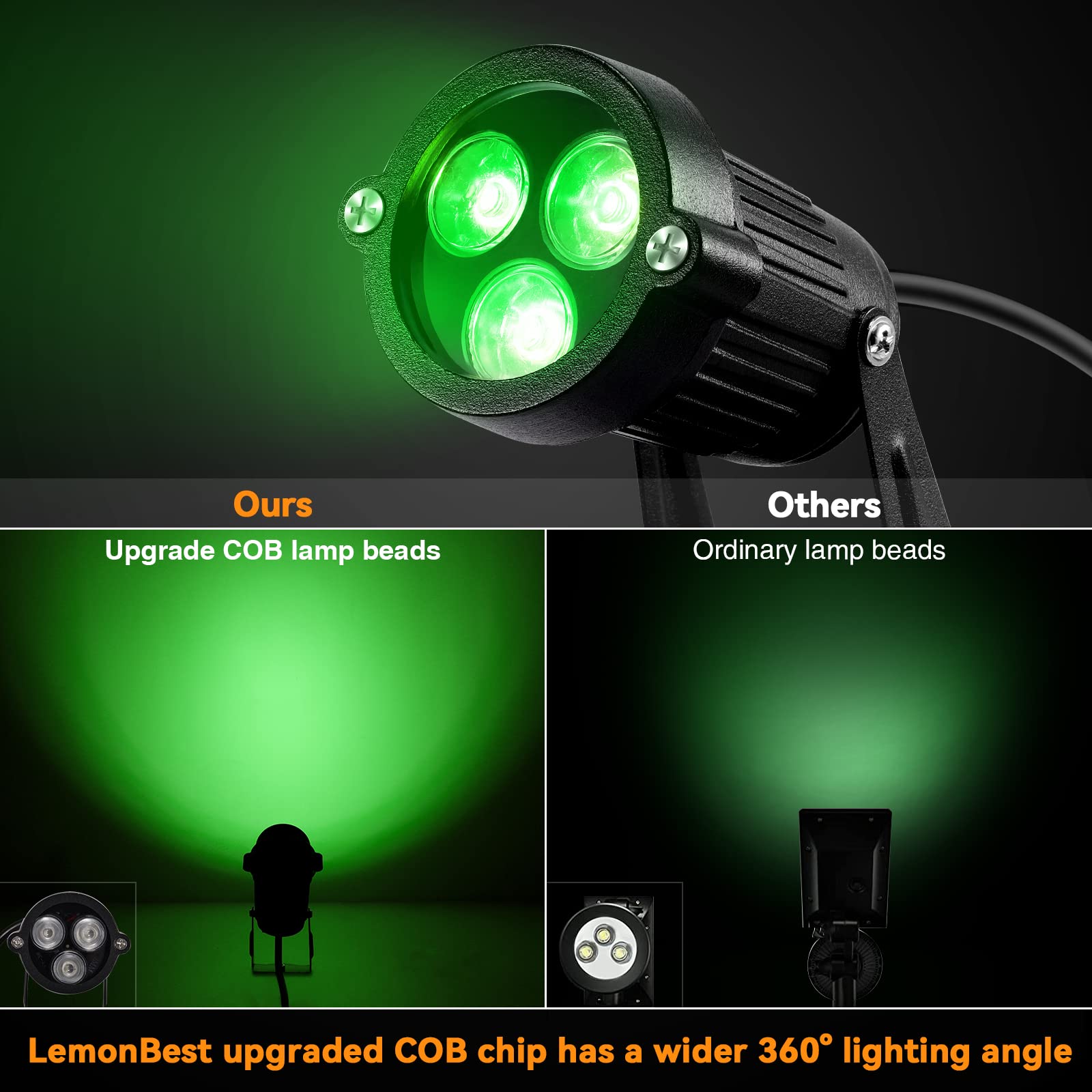 LemonBest® Outdoor LED Landscape Lamp - Water-Resistant, 2 Packs, Green, Aluminum, Model LMT-L0446-04