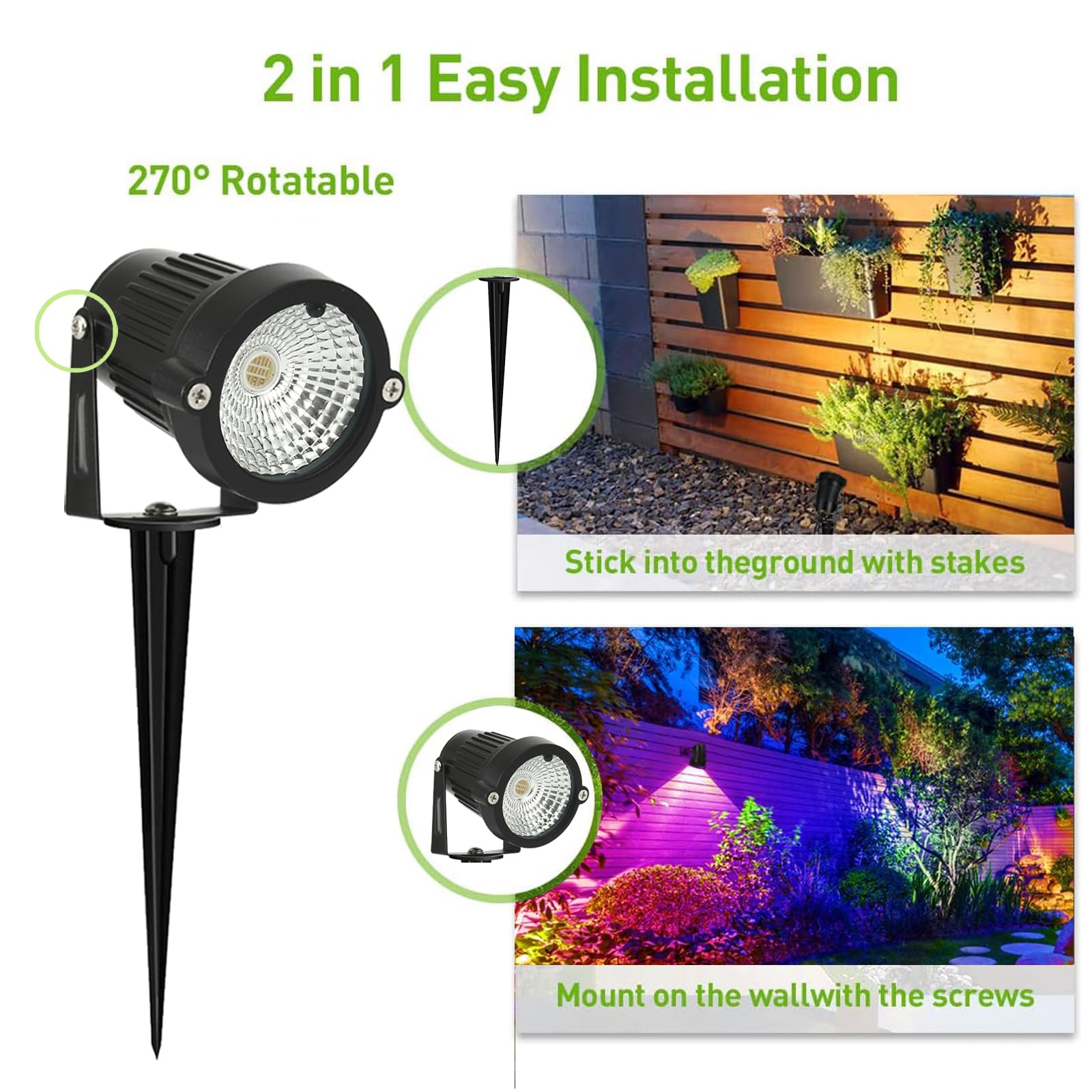 AHSELLUS Low Voltage RGB Landscape Lights, 5W DC12V Aluminum Waterproof Spotlight, Multicolor, Remote Control, 8 Pack