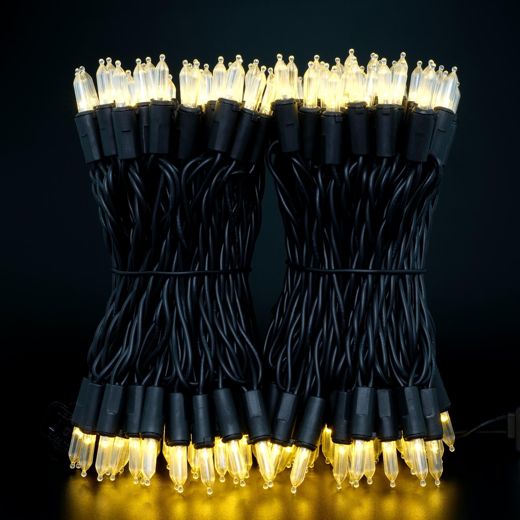 Sweet Shine 200 Count Warm White Led Christmas Lights, 66 Ft Black Wire Ul Certified Commercial Grade Led Halloween String Light