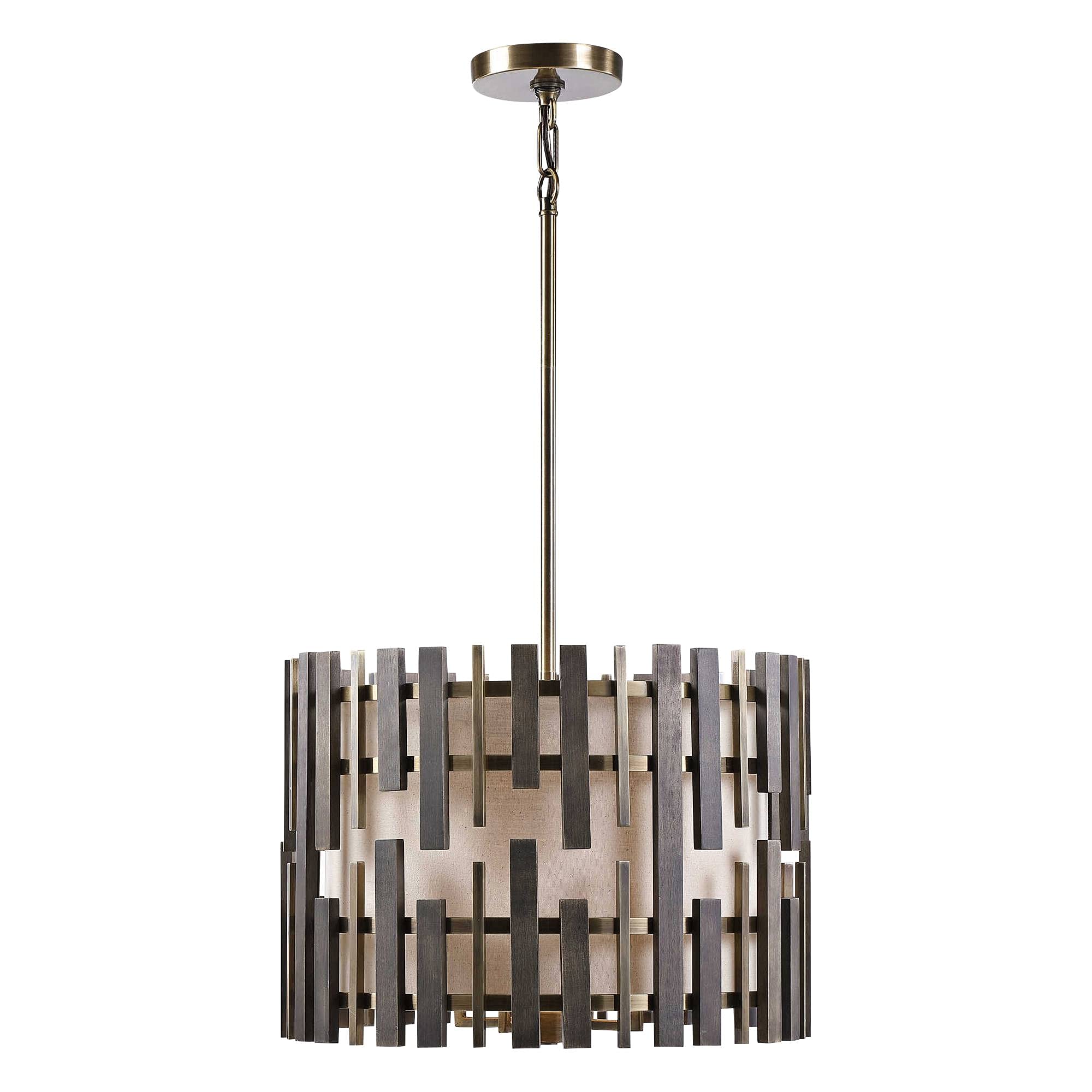 Uttermost Myers Drum Pendant 4 Light Cream Linen Fabric -Traditional Installation
