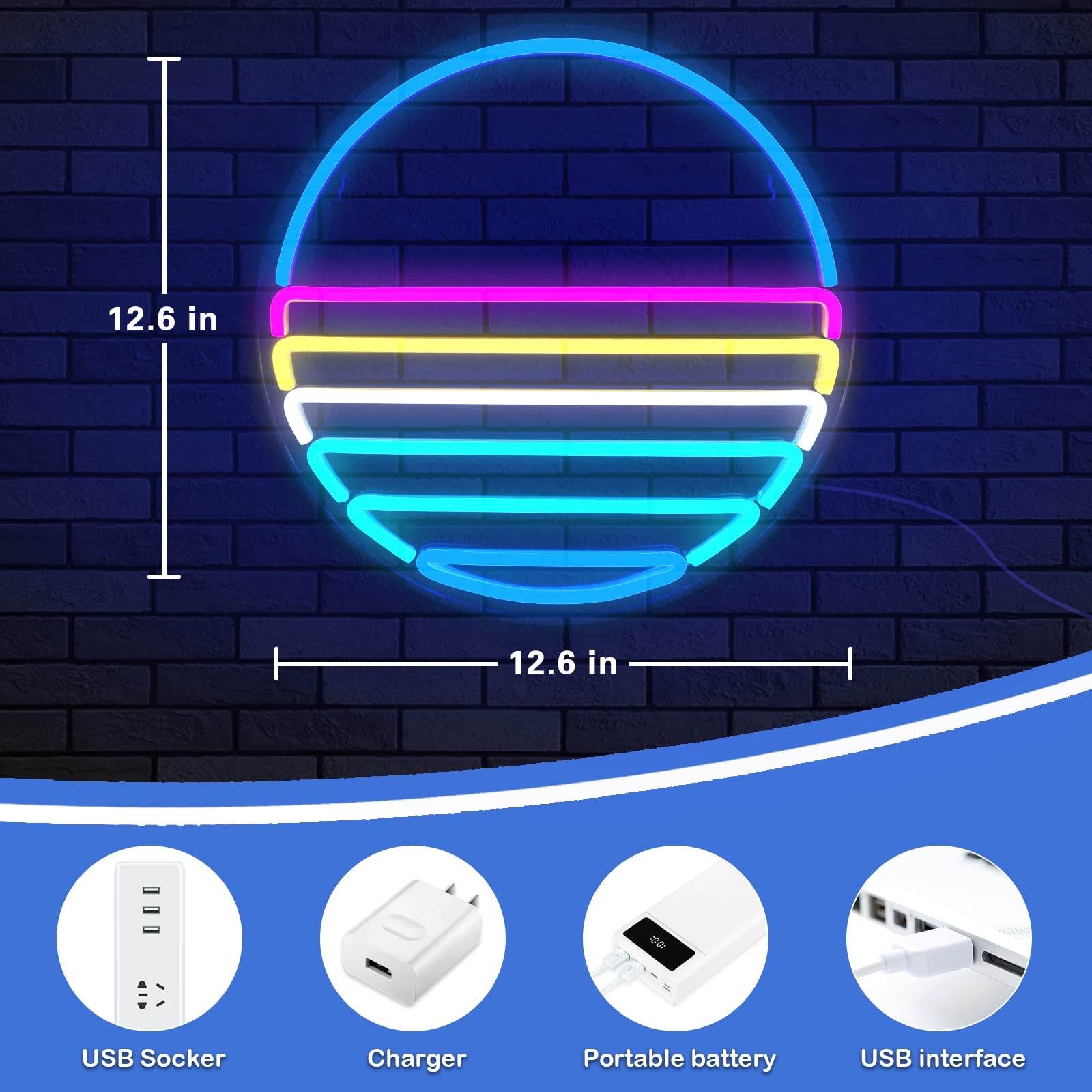 Imegina Sunset Neon Sign - Dimmable Led Wall Decor For Bedroom, Man Cave, Party, 12.6X12.