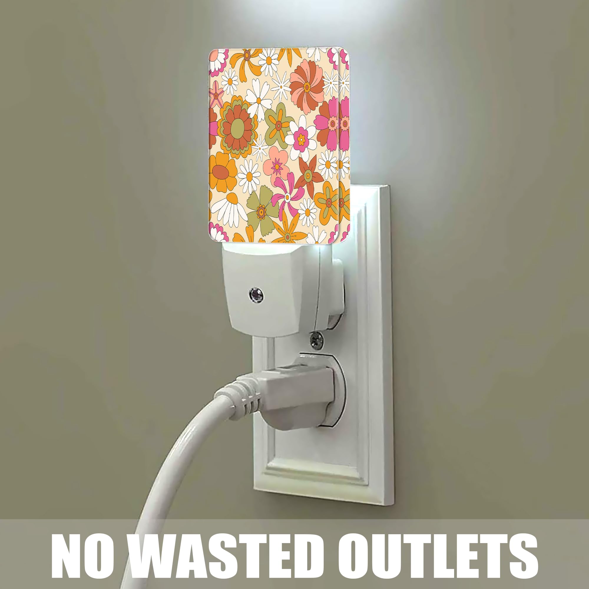 Jopowide Vintage Boho Floral Night Light Plug In Wall Lamp Smart Dusk To Dawn Sensor For Home Decorative, Kids Room Bedroom Bath