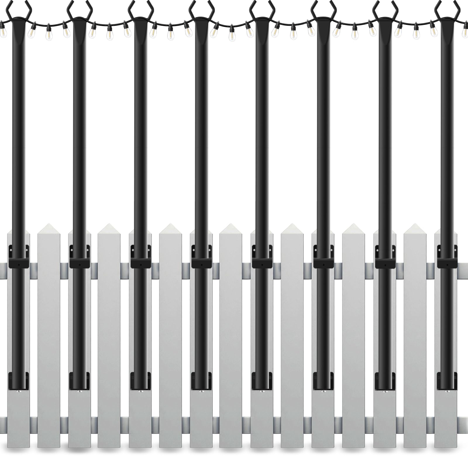 Mutovlin 8 Pack String Light Poles 5 Ft Light Poles for Outside String Lights Outdoor Lights Pole with Fork Metal Poles Stand for Patio Deck Backyard (5FT 8 Pack)