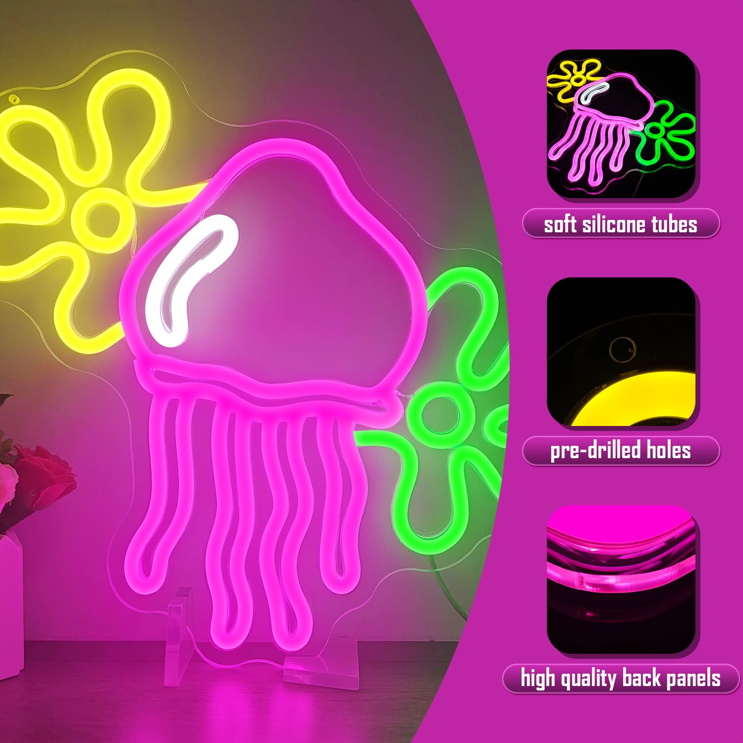 Jellyfish Neon sign for wall decor Dimmable led jellyfish light jellyfish Flower Neon Light signs light up sign neon wall light