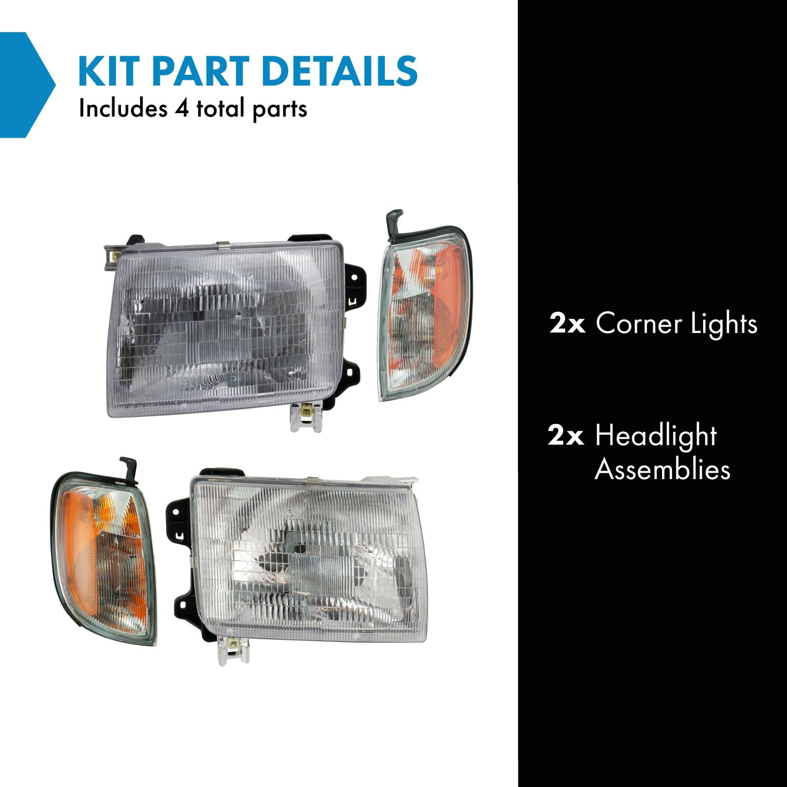 TRQ Headlight Corner Light Assembly Set for 1998-2000 Nissan Frontier, 2000-2001 Xterra, Model LKA87338, White