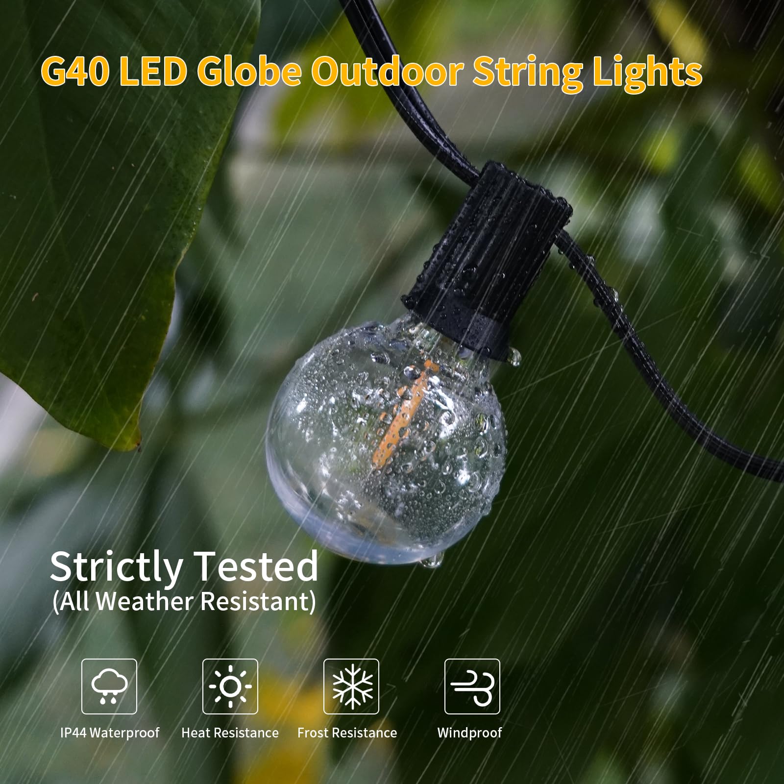 ShineU 40FT LED Outdoor String Lights, Waterproof G40 Globe, 27 Shatterproof Edison Bulbs, Clear Light 2200K