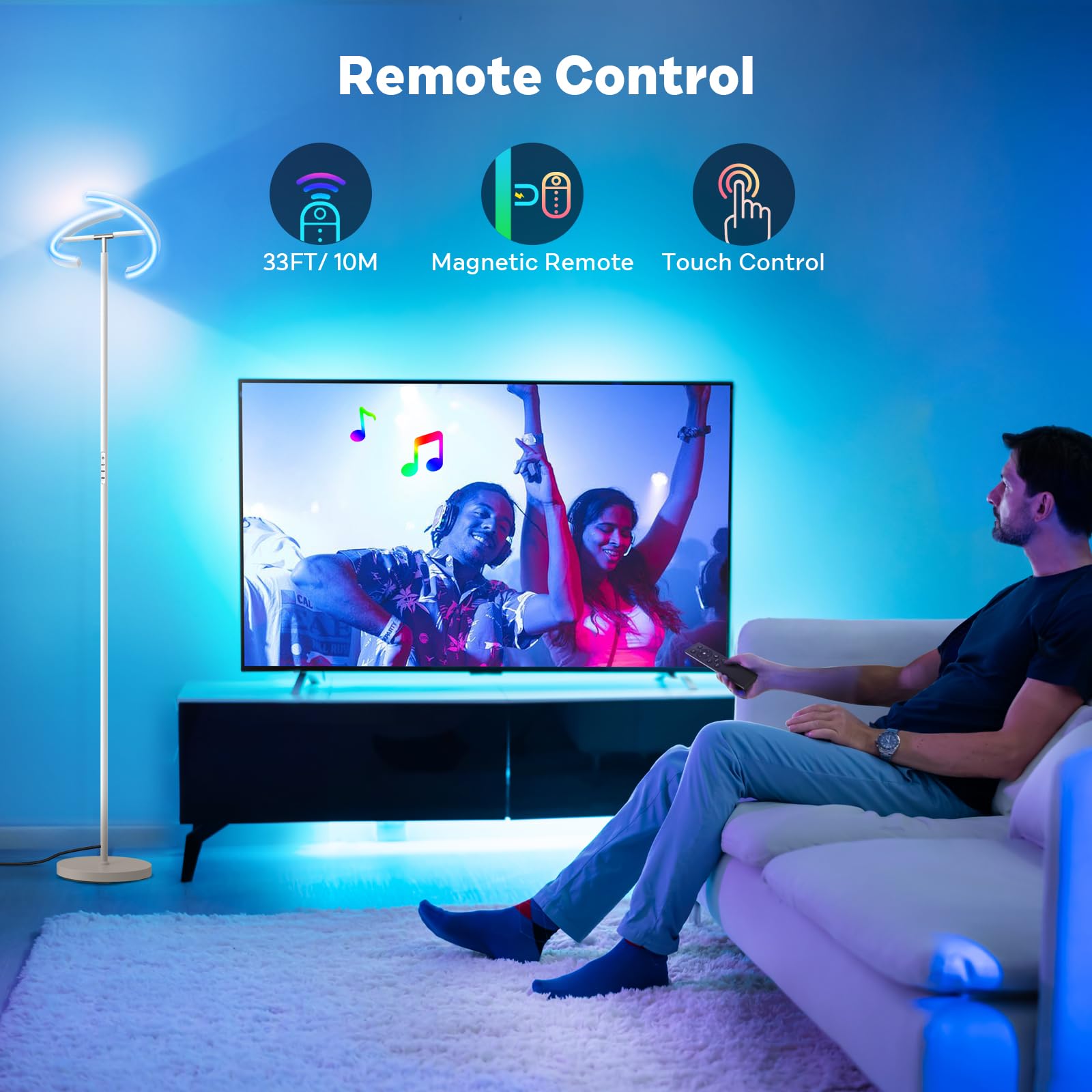 Sibrille White Rgbcw Floor Lamp, Bright Color Changing Rgb Standing Lamp, Modern Stepless Dimmable Led Tall Lamp With Remote Con