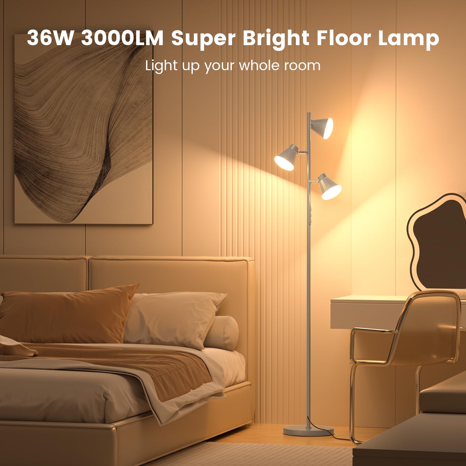 SIBRILLE 36W LED Tree Floor Lamp, Dimmable, Remote & Touch Control, Silver Gray, Model H107812
