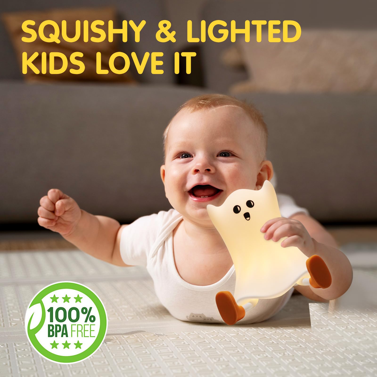 Ghost Night Light - Silicone Cute Halloween Decor Squishy Ghost Nightlight Cordless Rechargeable Dimmable Touch Fun Bedside Lamp