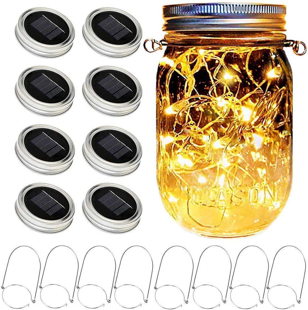 Sunkite 8 Pack Solar Mason Jar Lights, 15 Led Waterproof Fairy Lights For Garden & Weddings