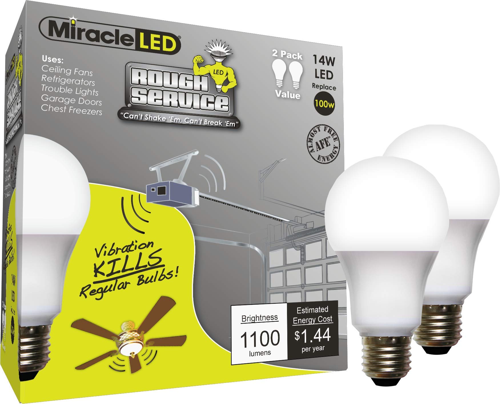Miracle Led 14W Rough Service Household Light Bulb Replacing Up To 120W (2-Pack), Daylight White