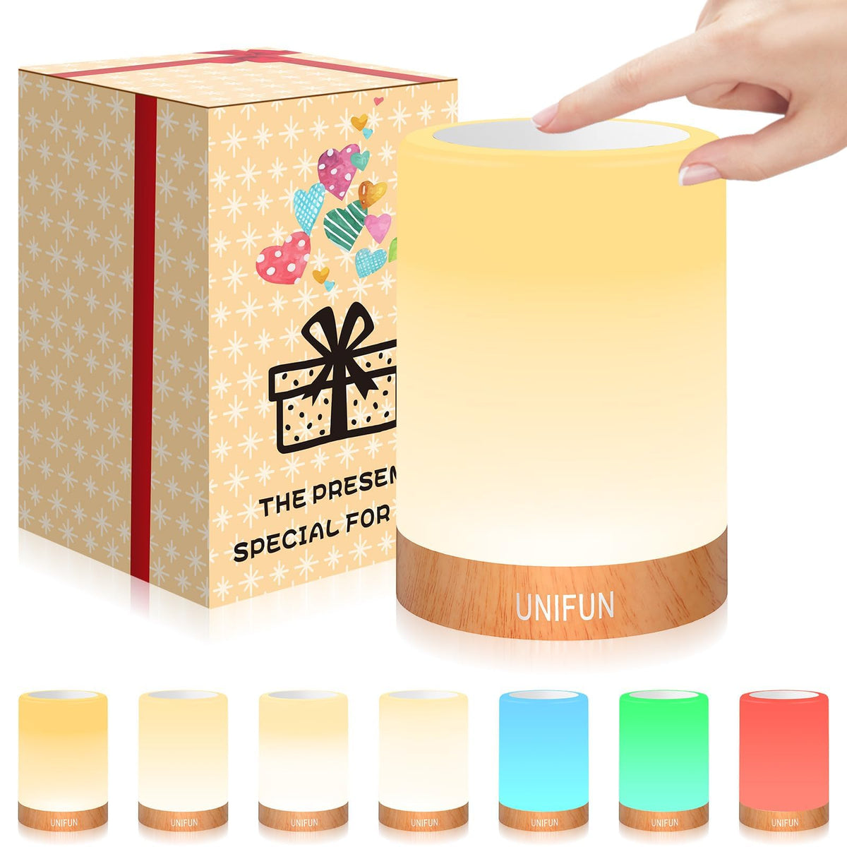 Unifun Table Lamp, Touch Sensor Bedside Lamps, Dimmable Warm White & Color Changing Rgb Light For Bedroom,Living Room Gift Pack