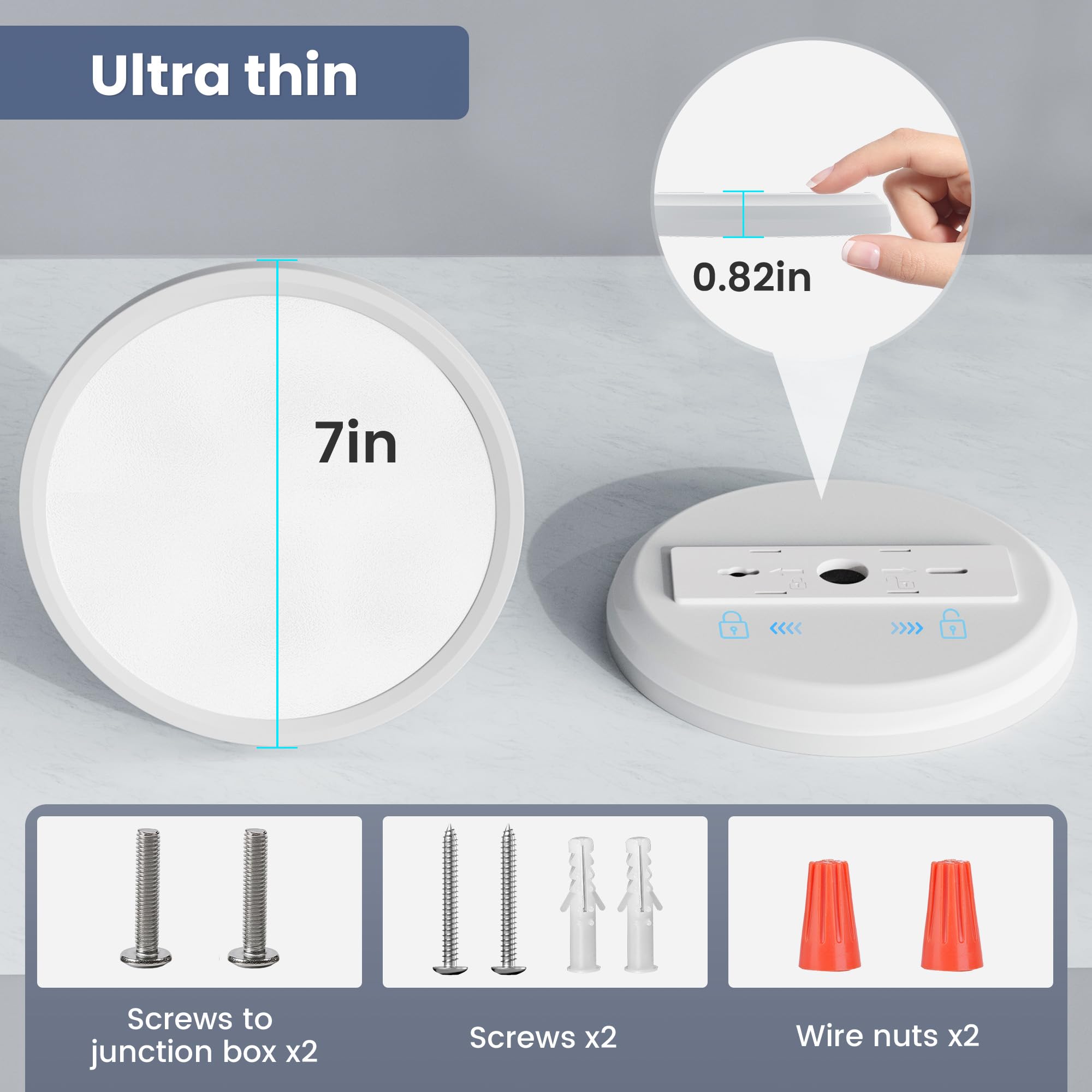 NIORSUN 7 Inch LED Ceiling Lights, 15W Dimmable Flush Mount, 5CCT Options, 2 Pack, White, Model 1622101LGTF